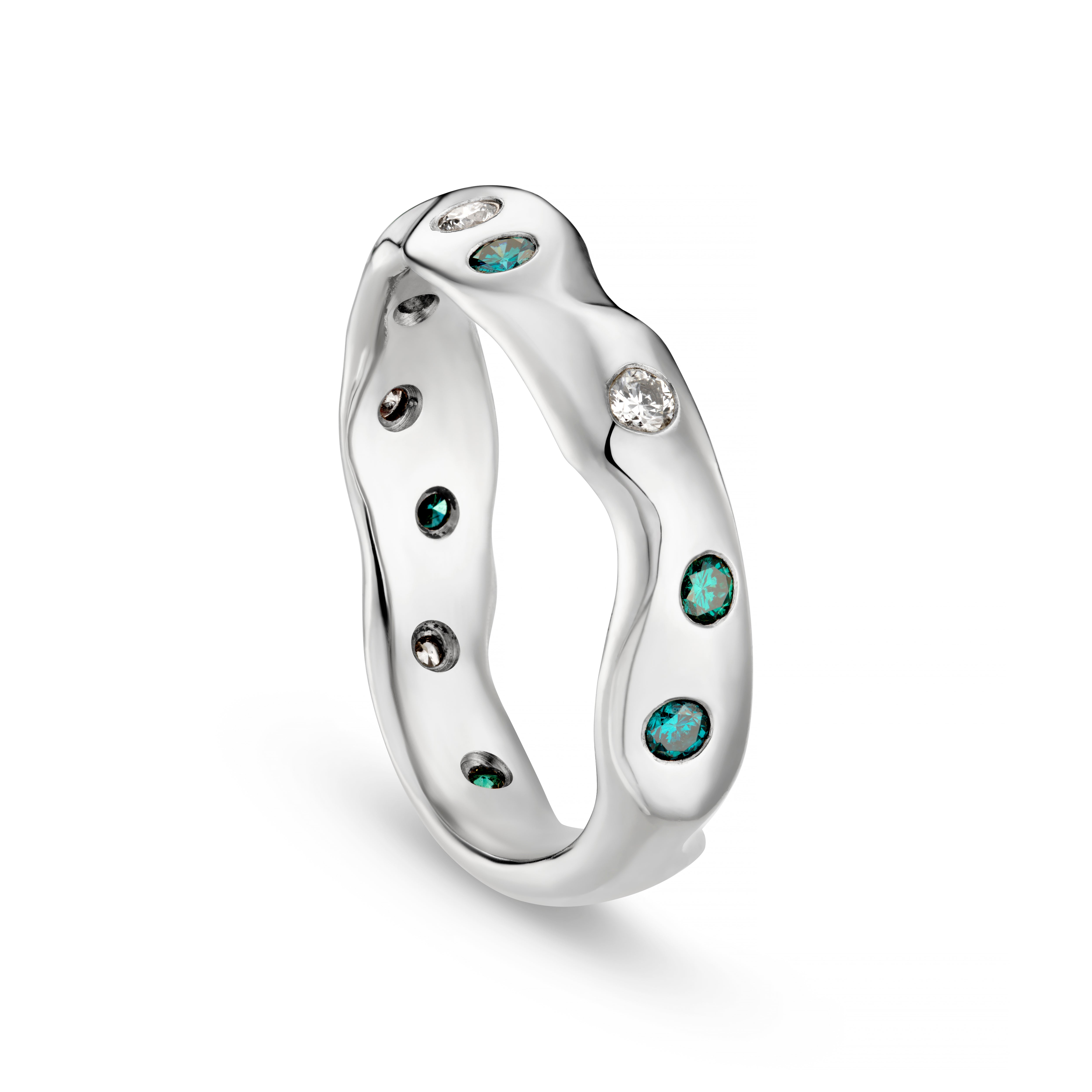 Carved Platinum Blue & White Diamond Eternity Ring