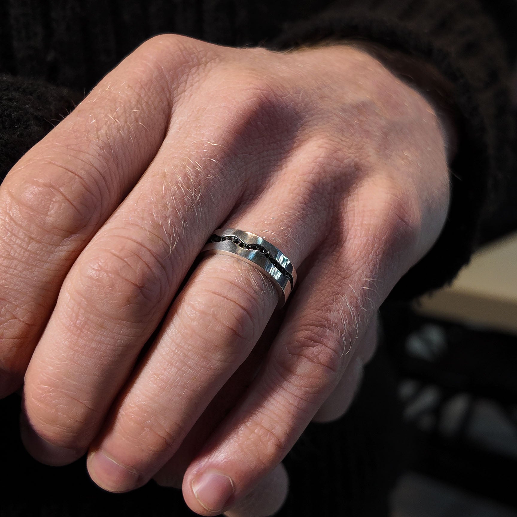 Blitz Platinum Ring with Black Diamonds
