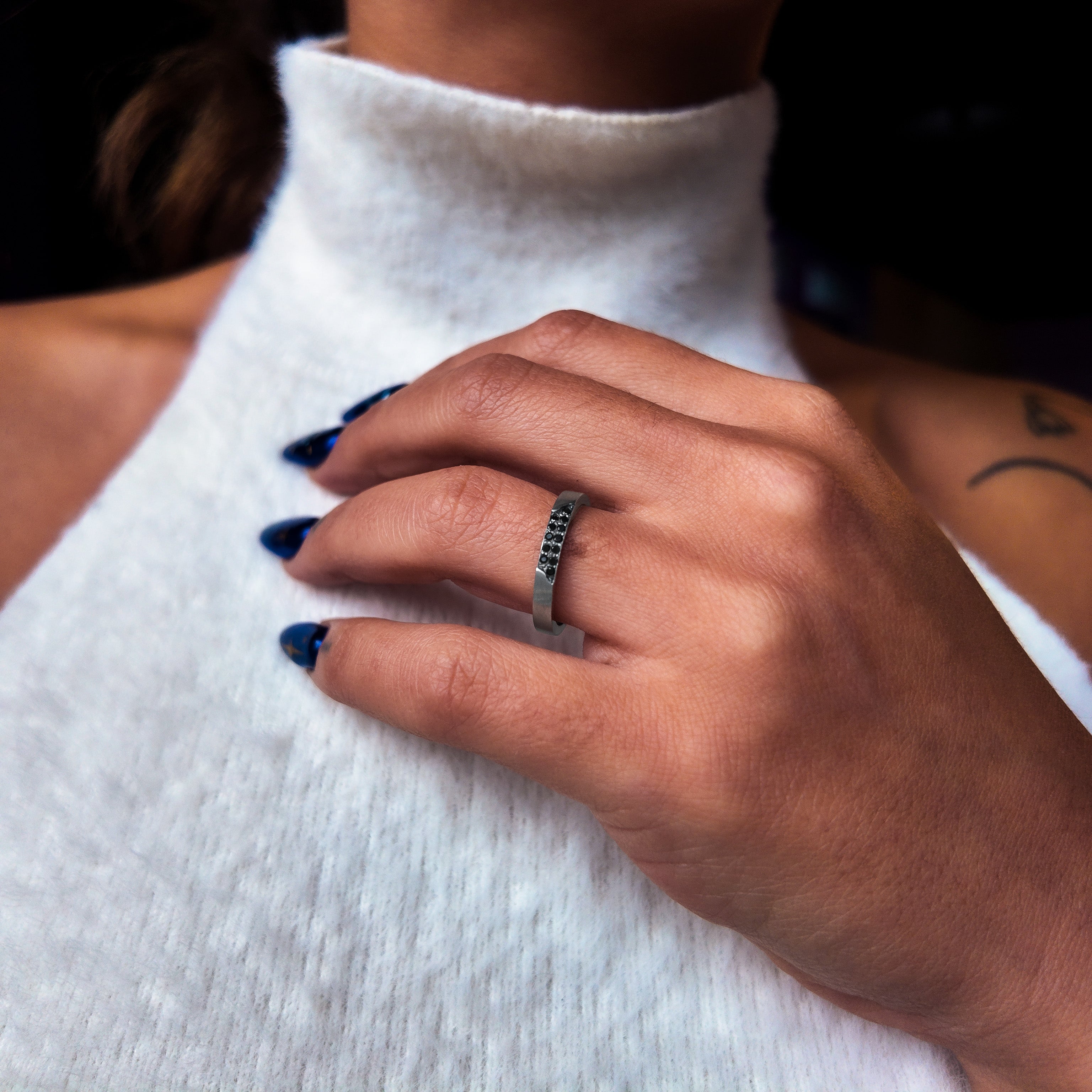 Blitz Platinum 3mm Black Diamond Ring