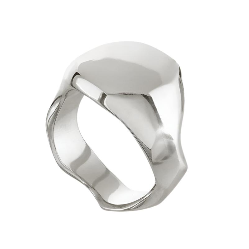 Carved Large Silver Signet Ring