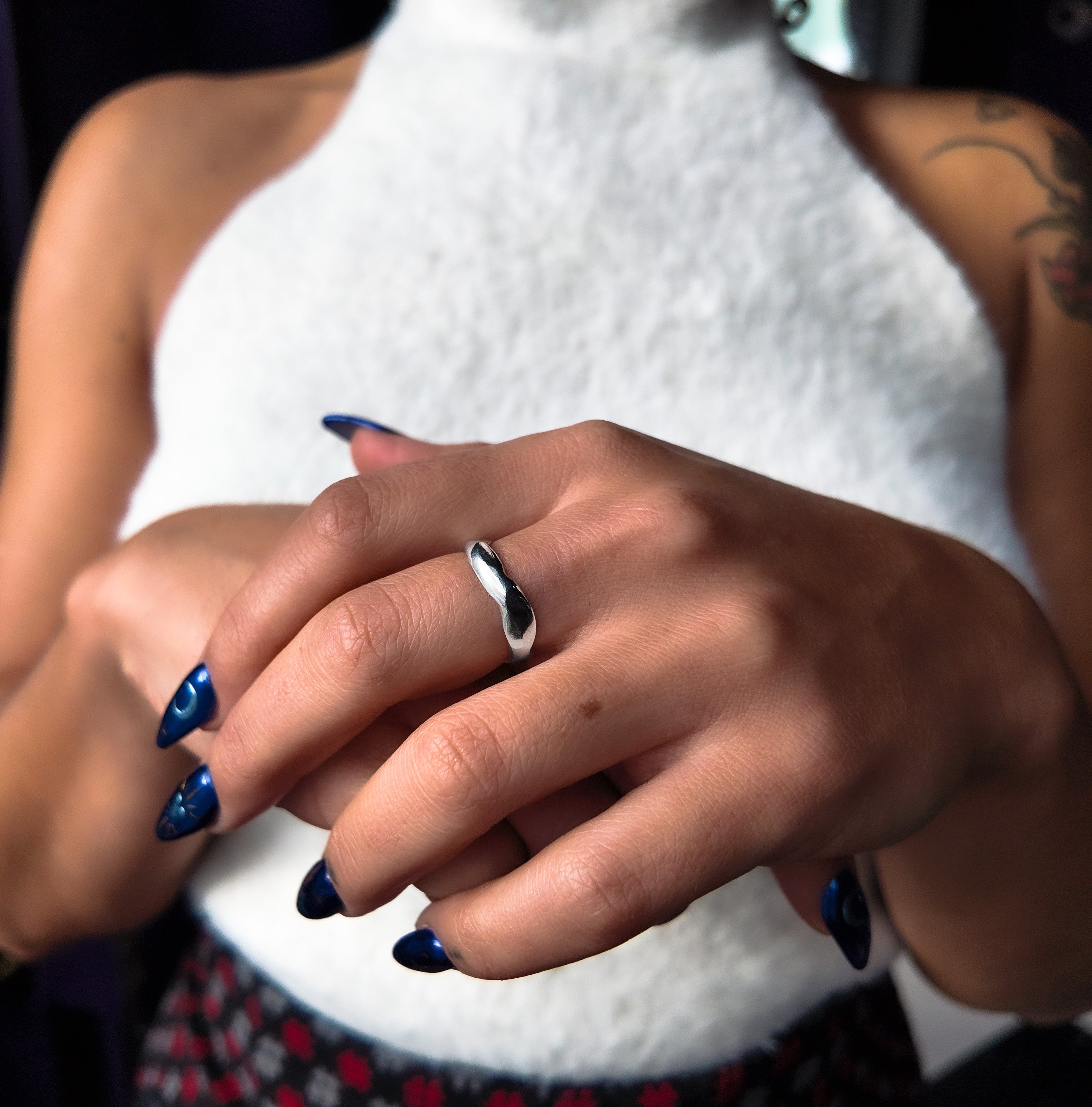 Carved Silver 4mm Ring