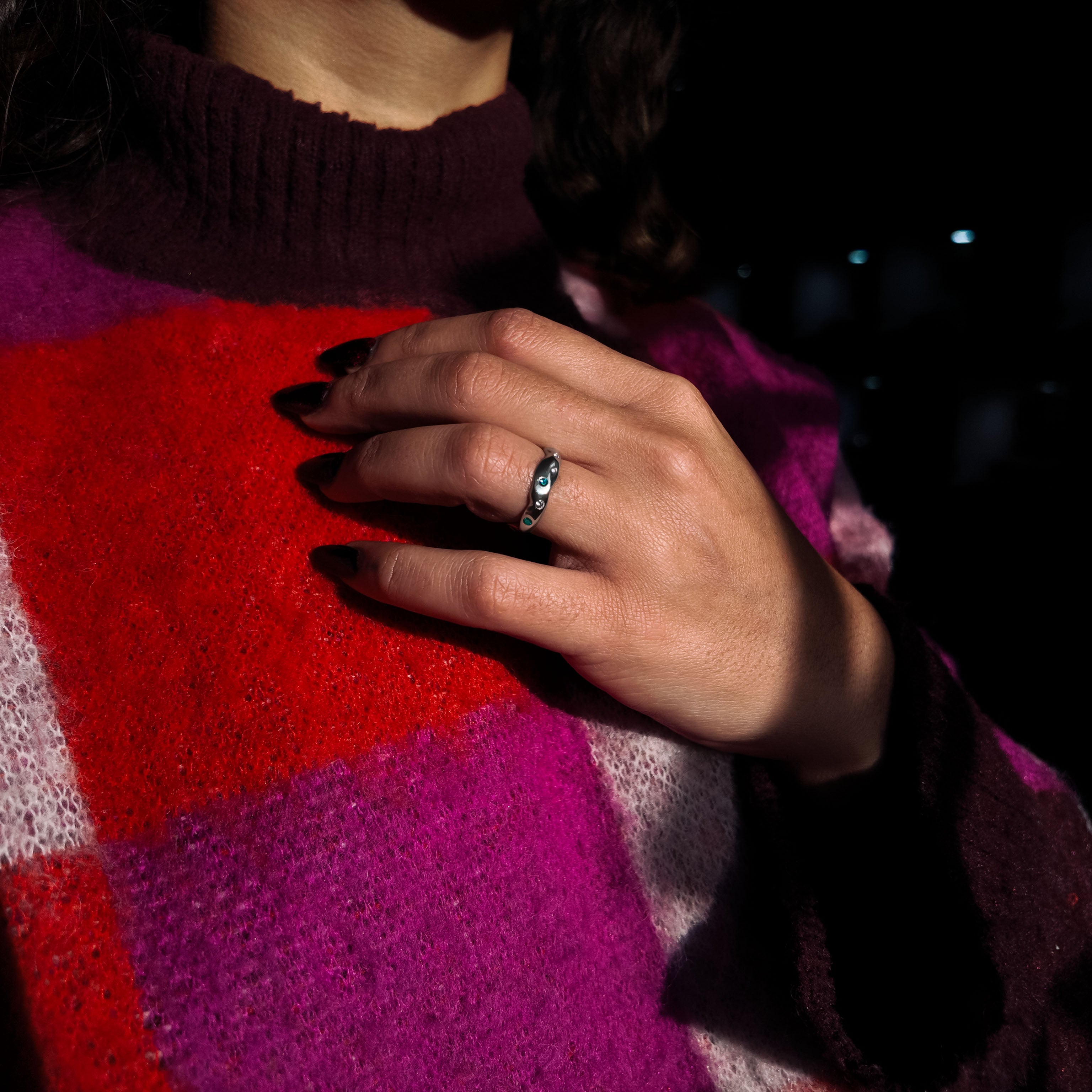 Carved Platinum Blue & White Diamond Eternity Ring