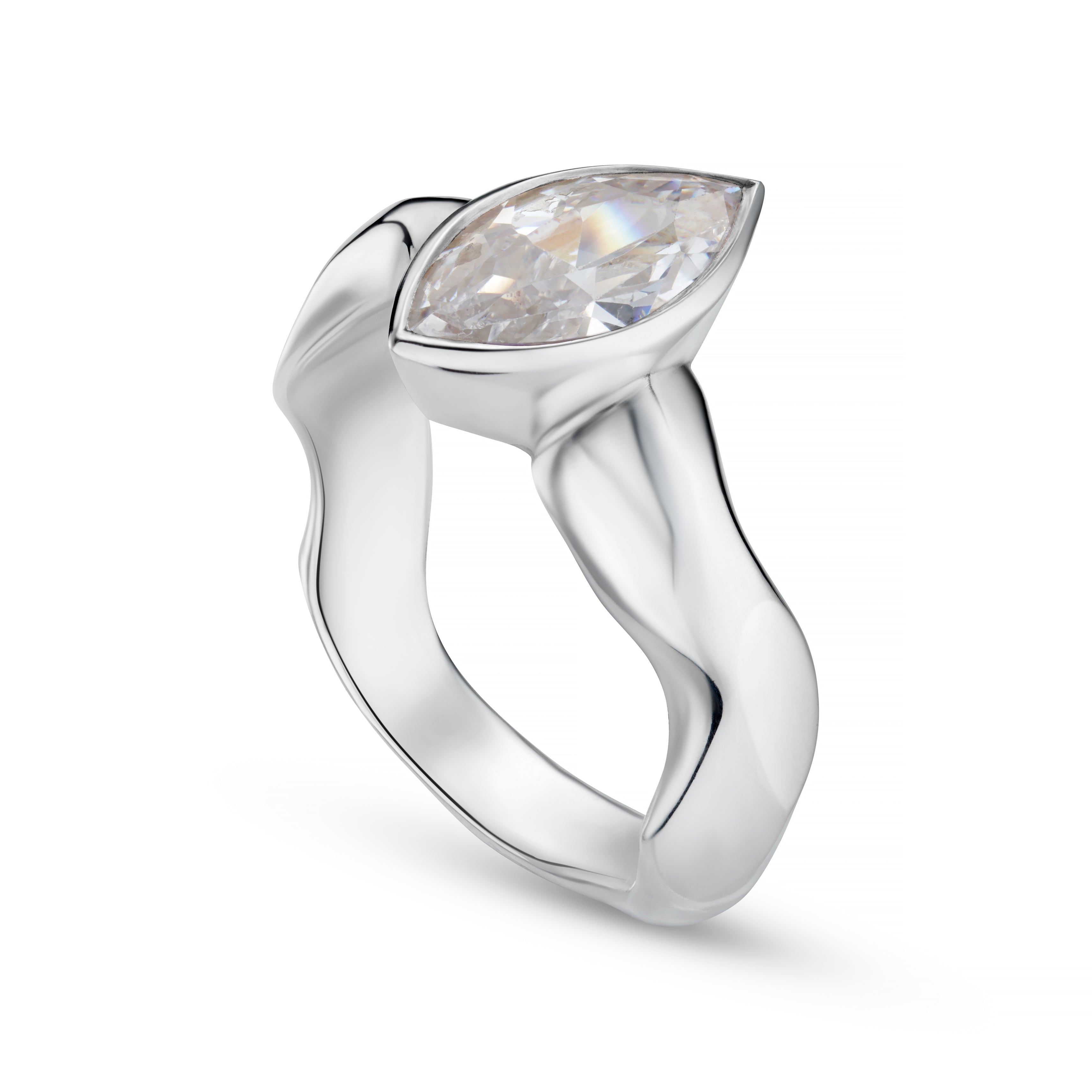 Carved Silver Marquise Gemstone Ring