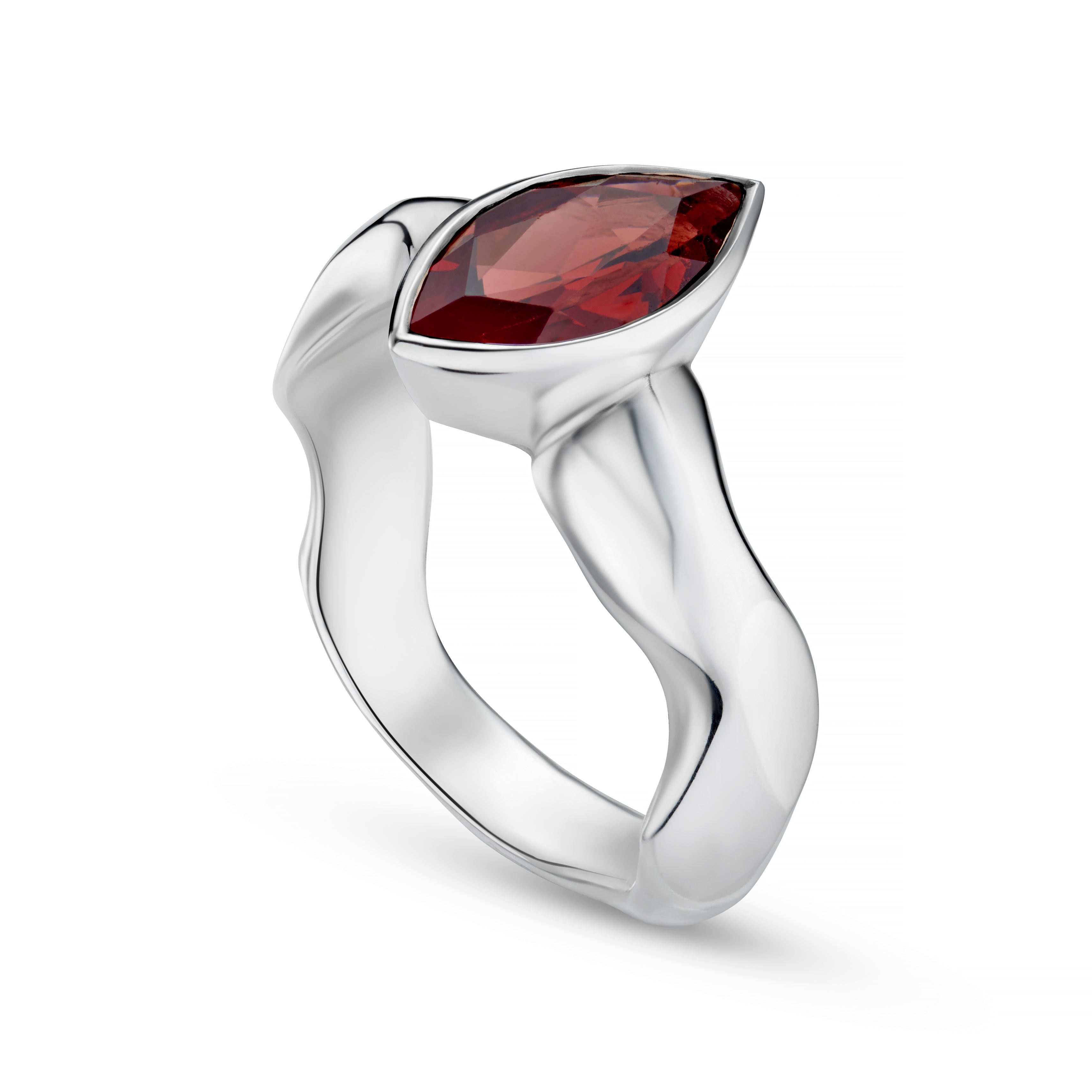 Carved Silver Marquise Gemstone Ring