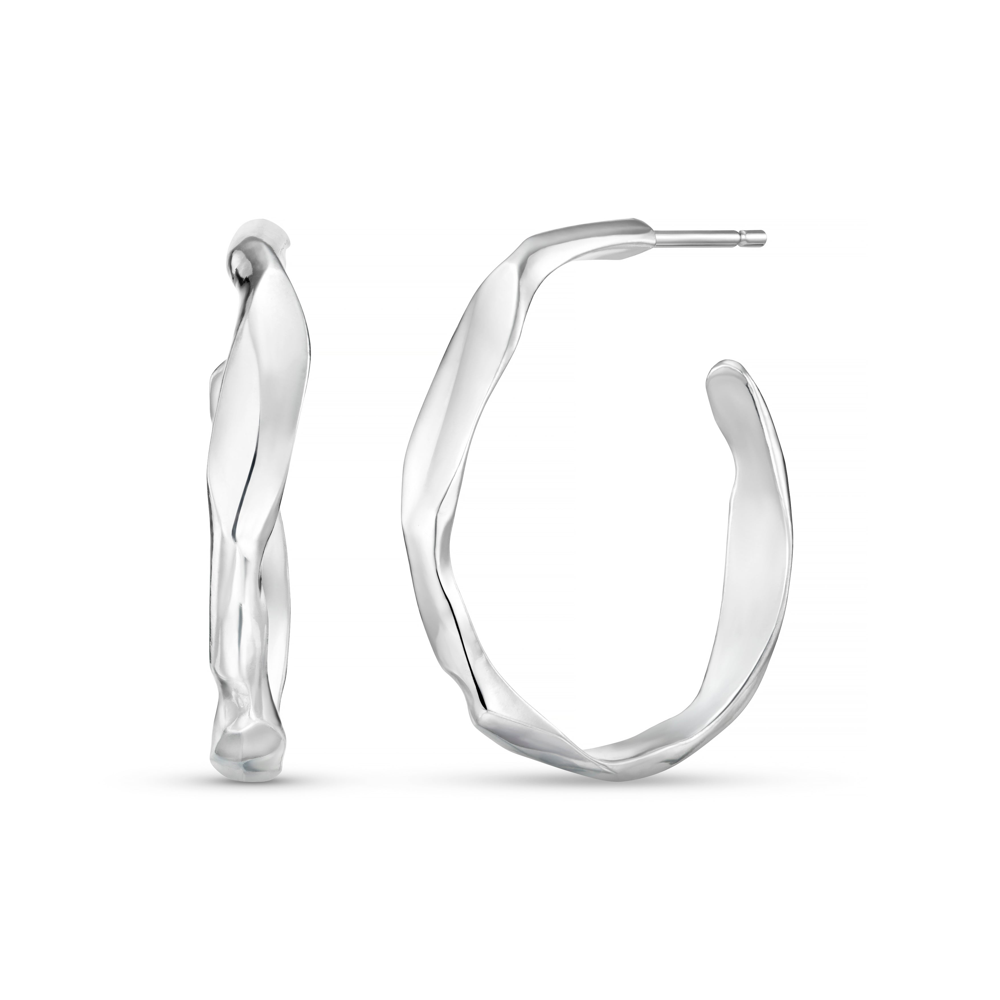 Carved Silver Medium Hoops