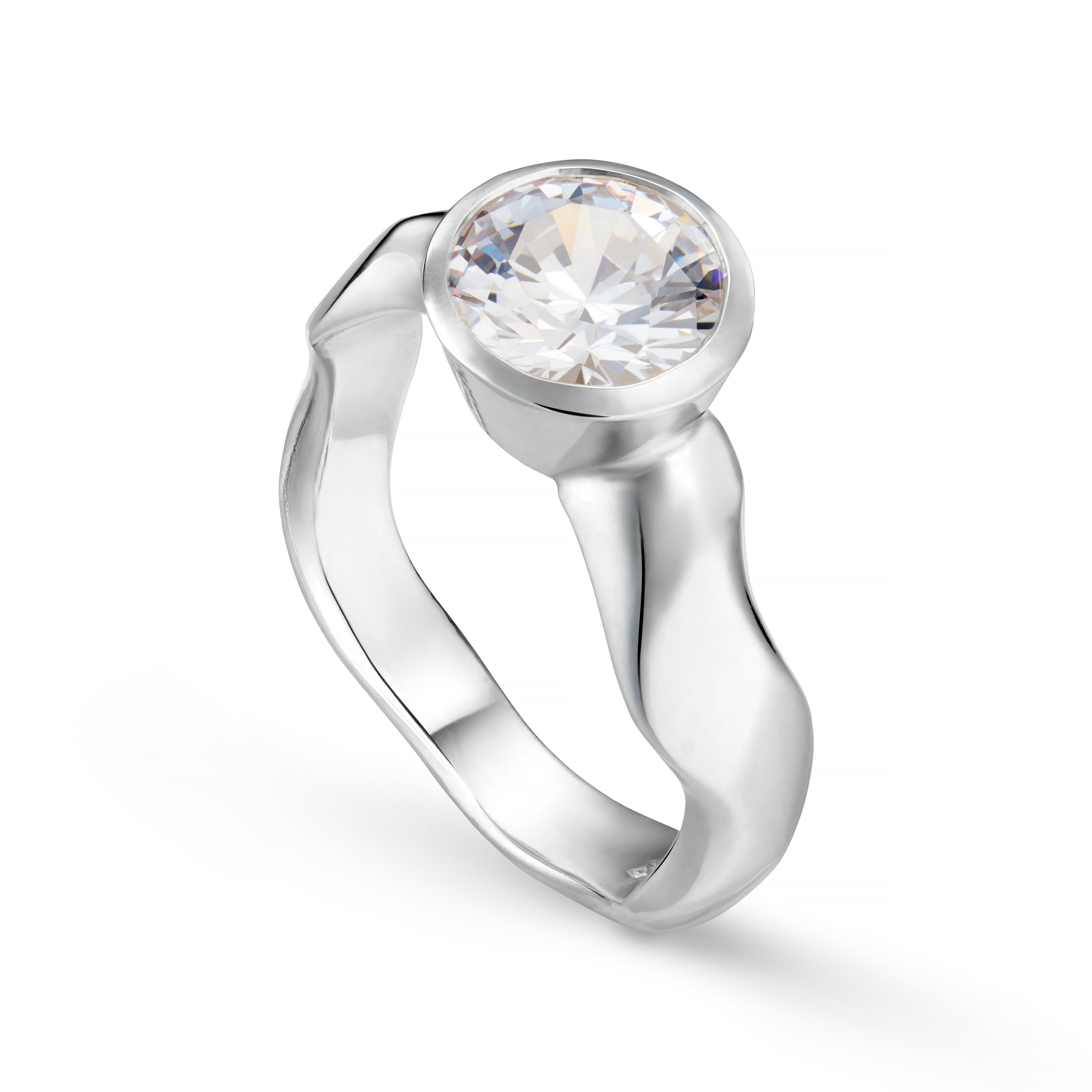 Carved Large Round Gemstone Silver Ring