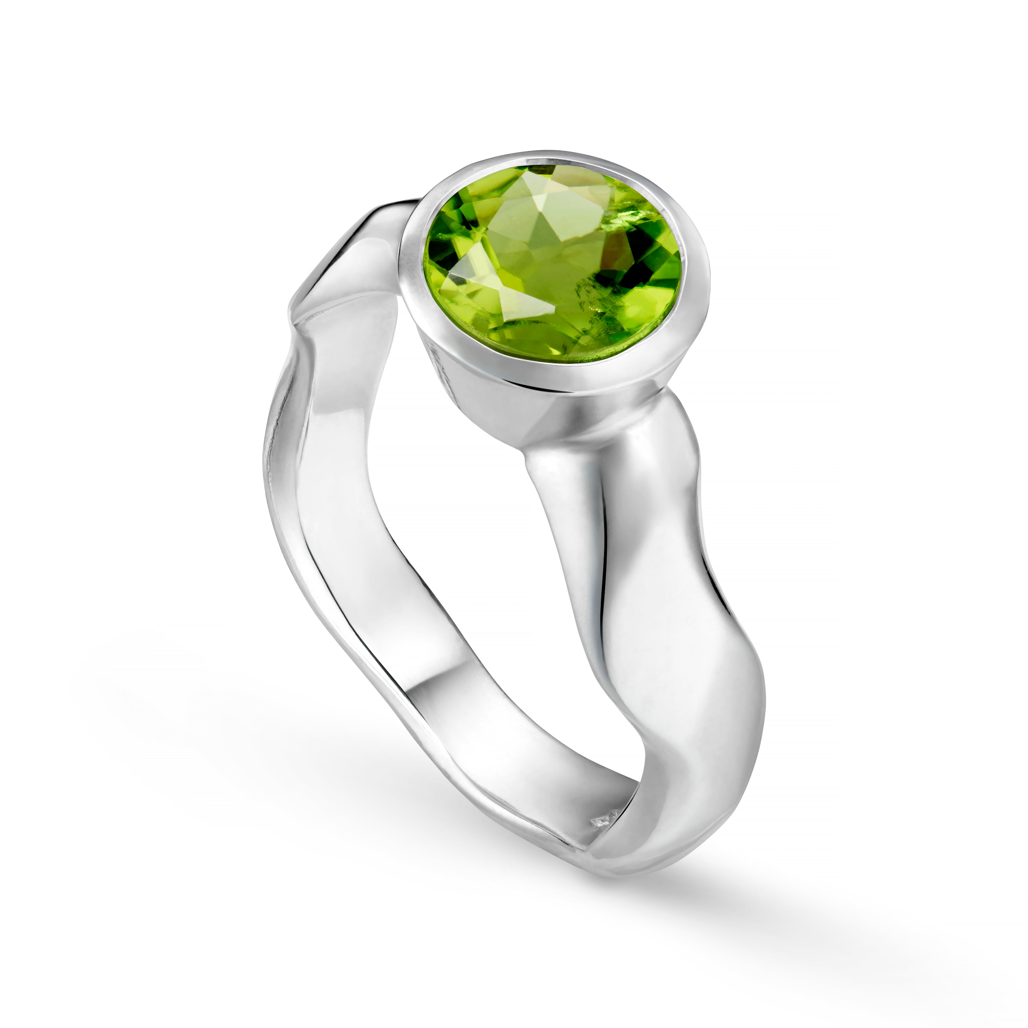 Carved Large Round Gemstone Silver Ring