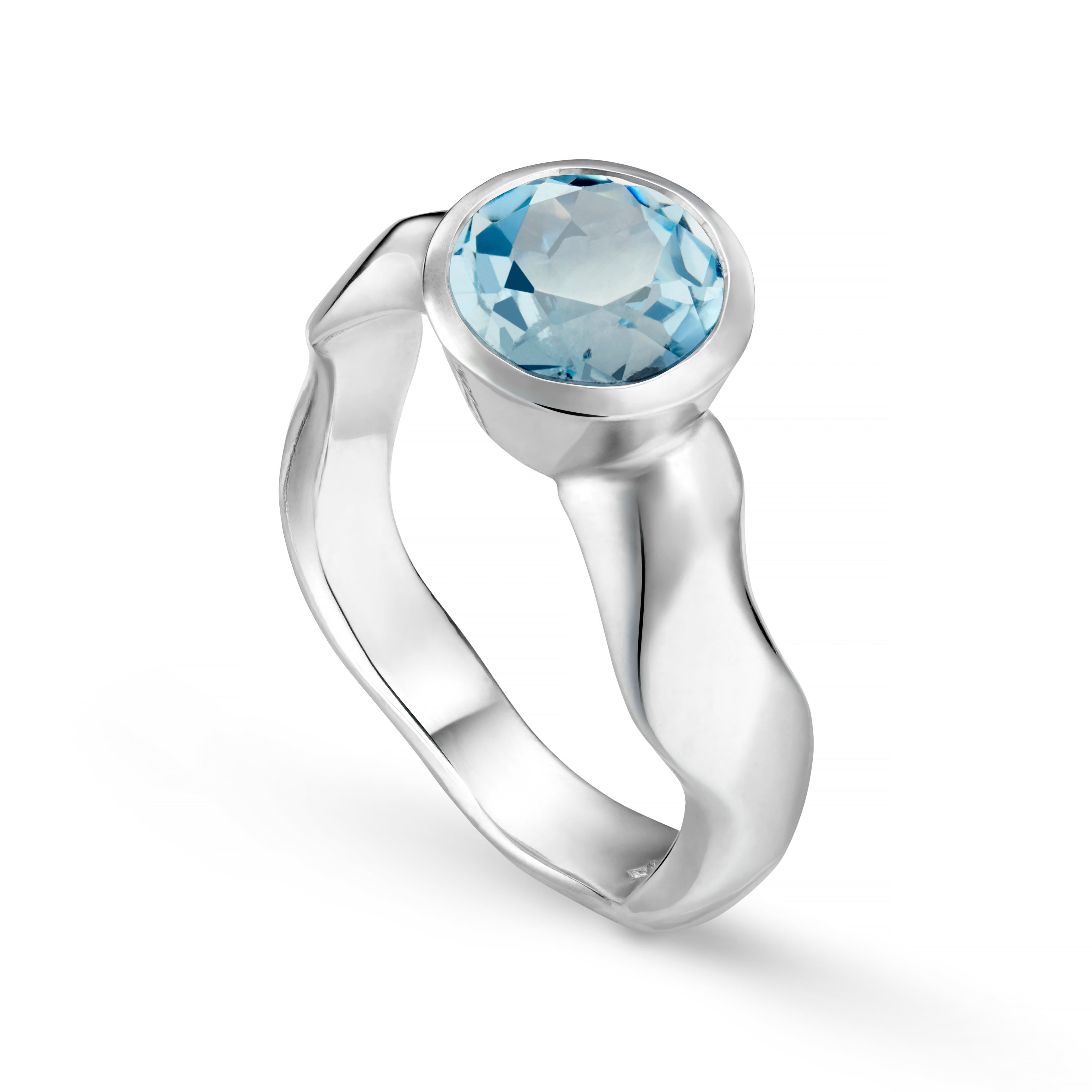 Carved Large Round Gemstone Silver Ring