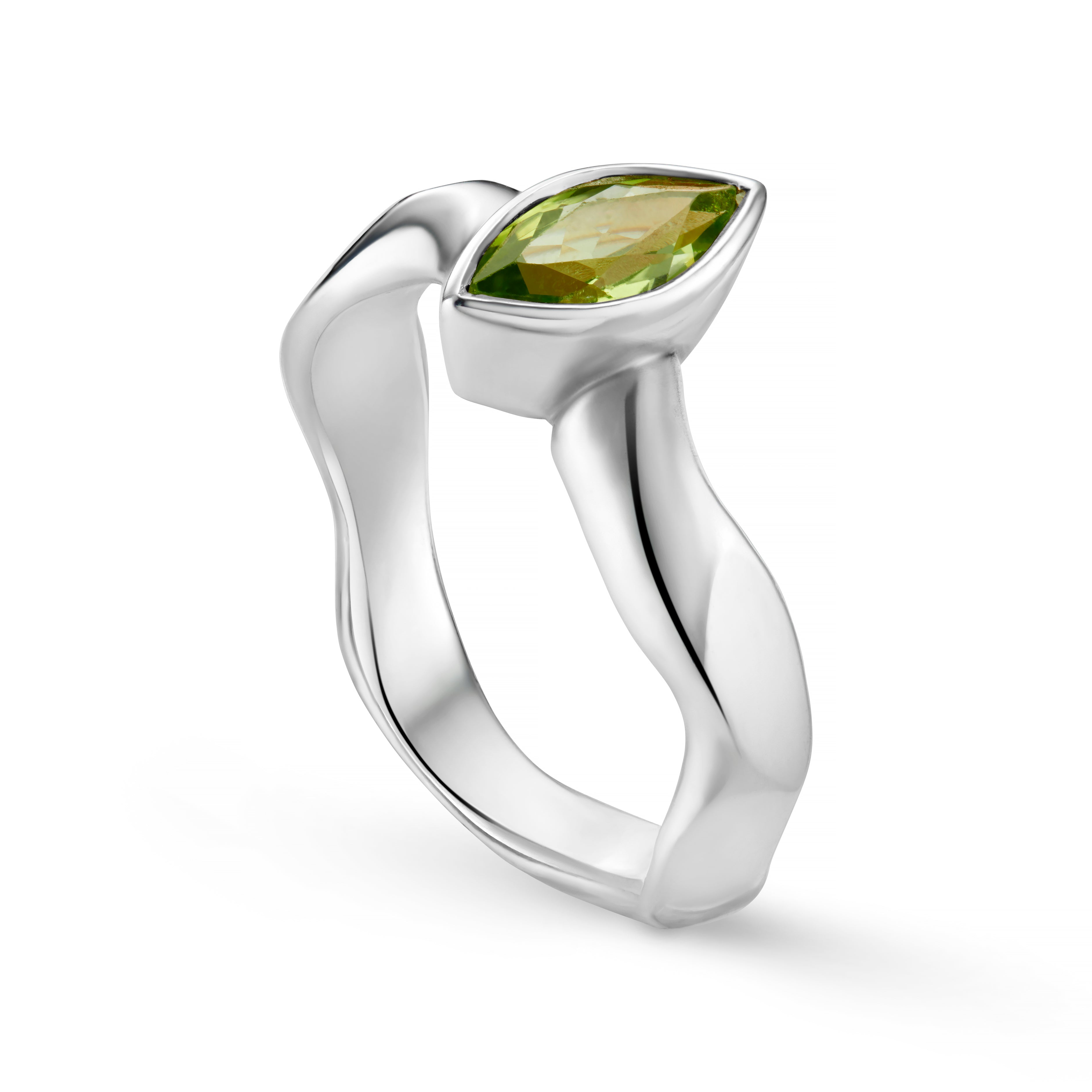 Carved Silver Small Marquise Gemstone Ring