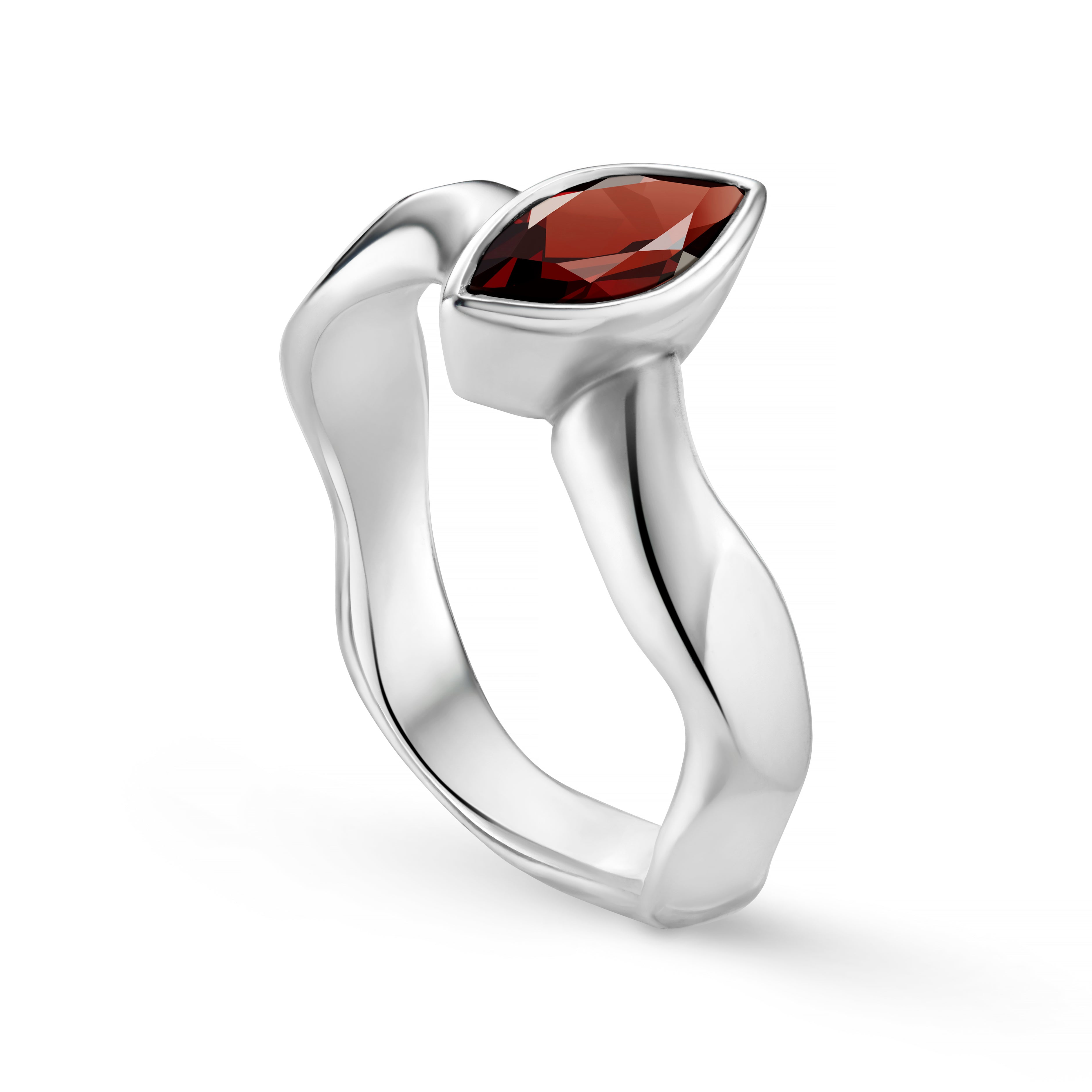 Carved Silver Small Marquise Gemstone Ring