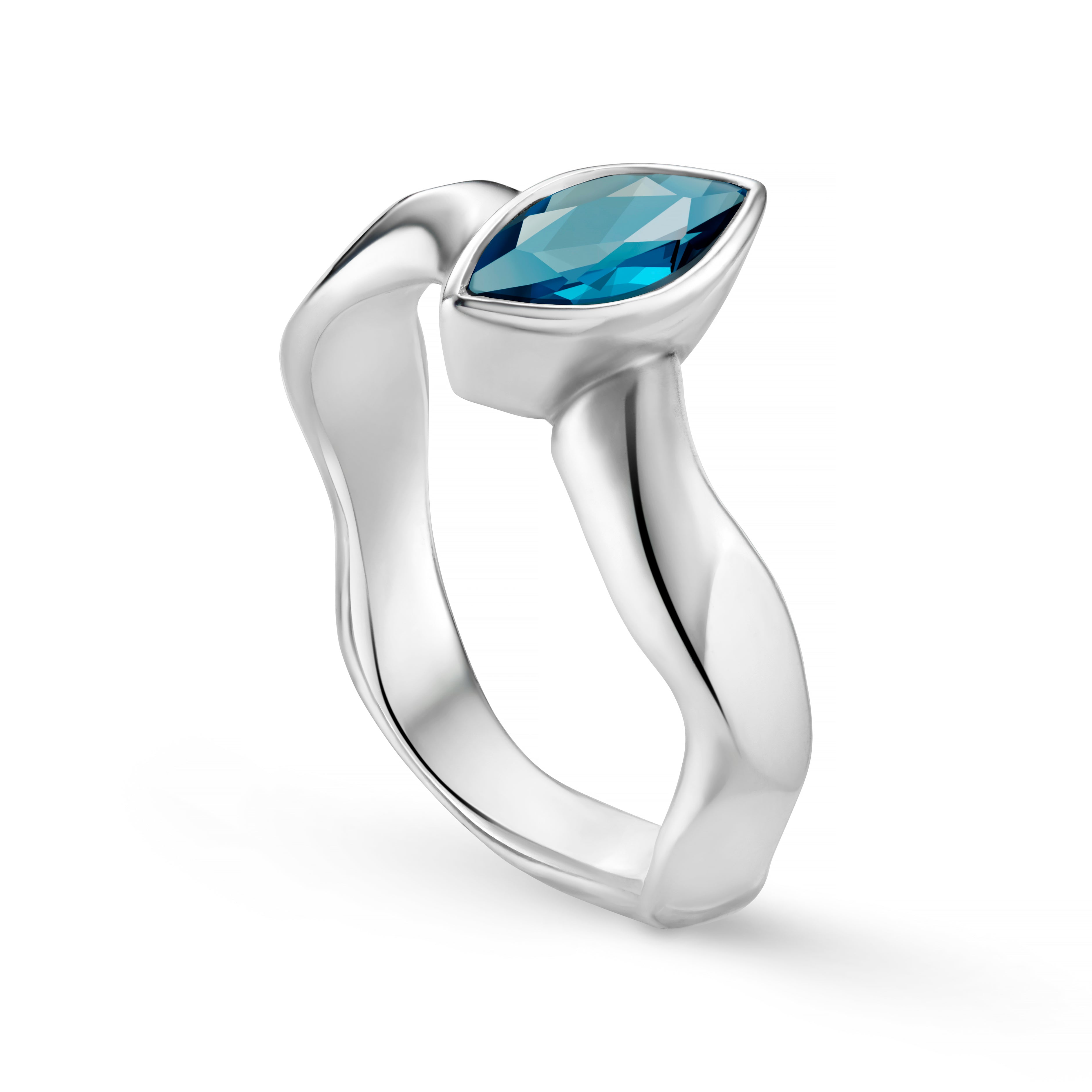 Carved Silver Small Marquise Gemstone Ring