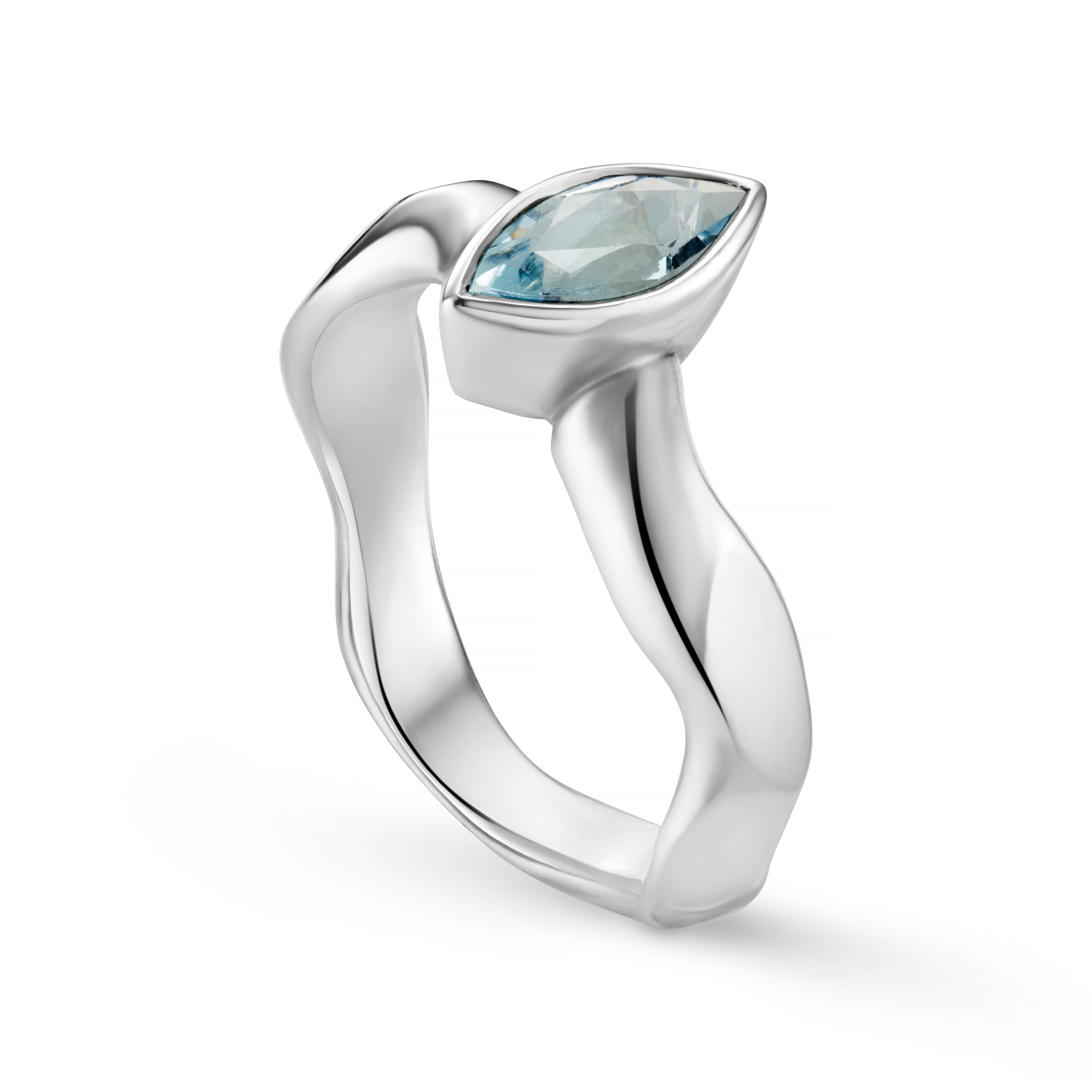 Carved Silver Small Marquise Gemstone Ring