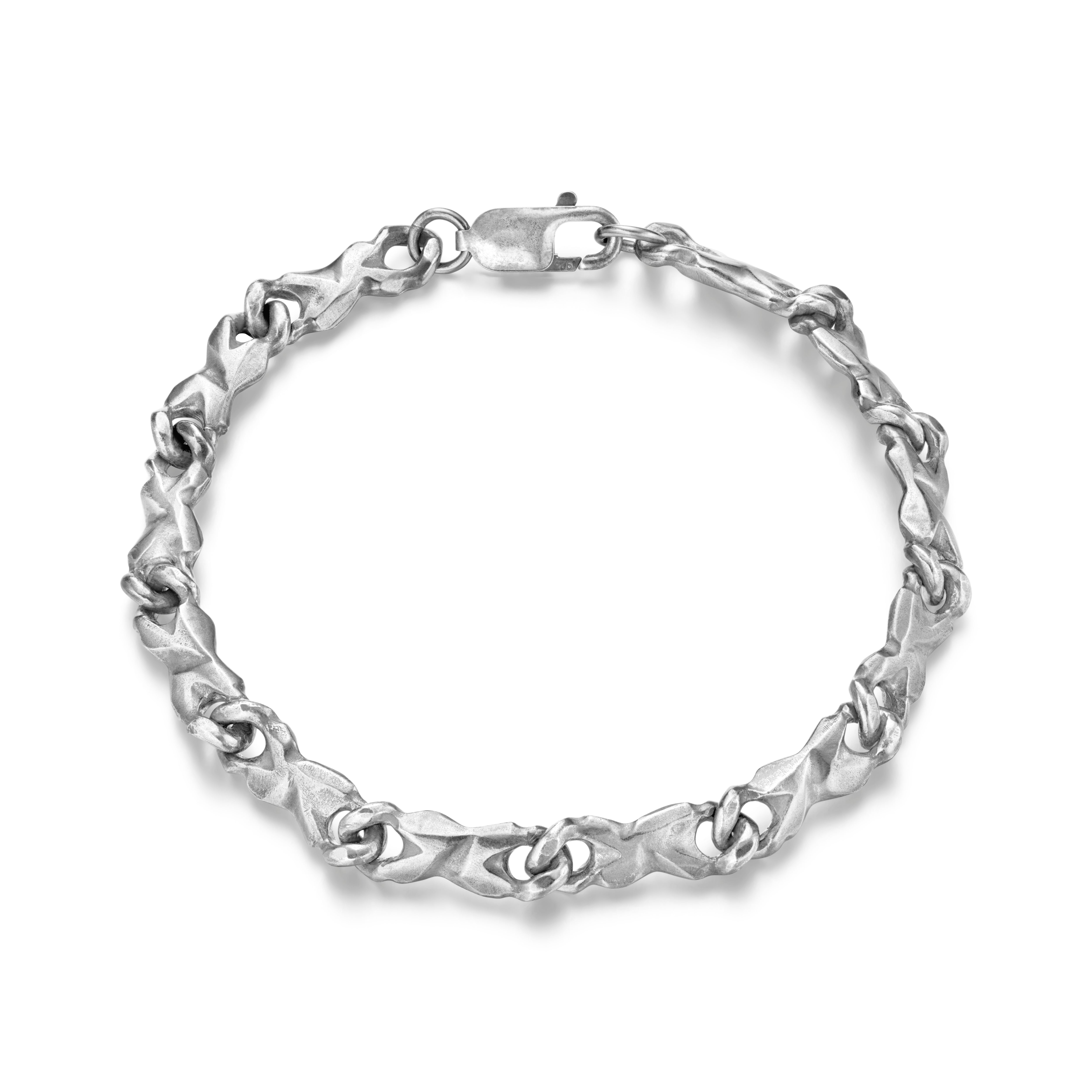 Carved Silver Short Link Bracelet