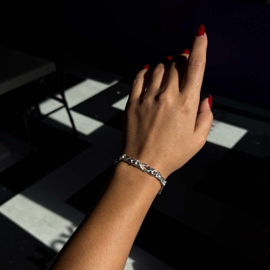 Carved Silver Twin Link Bracelet