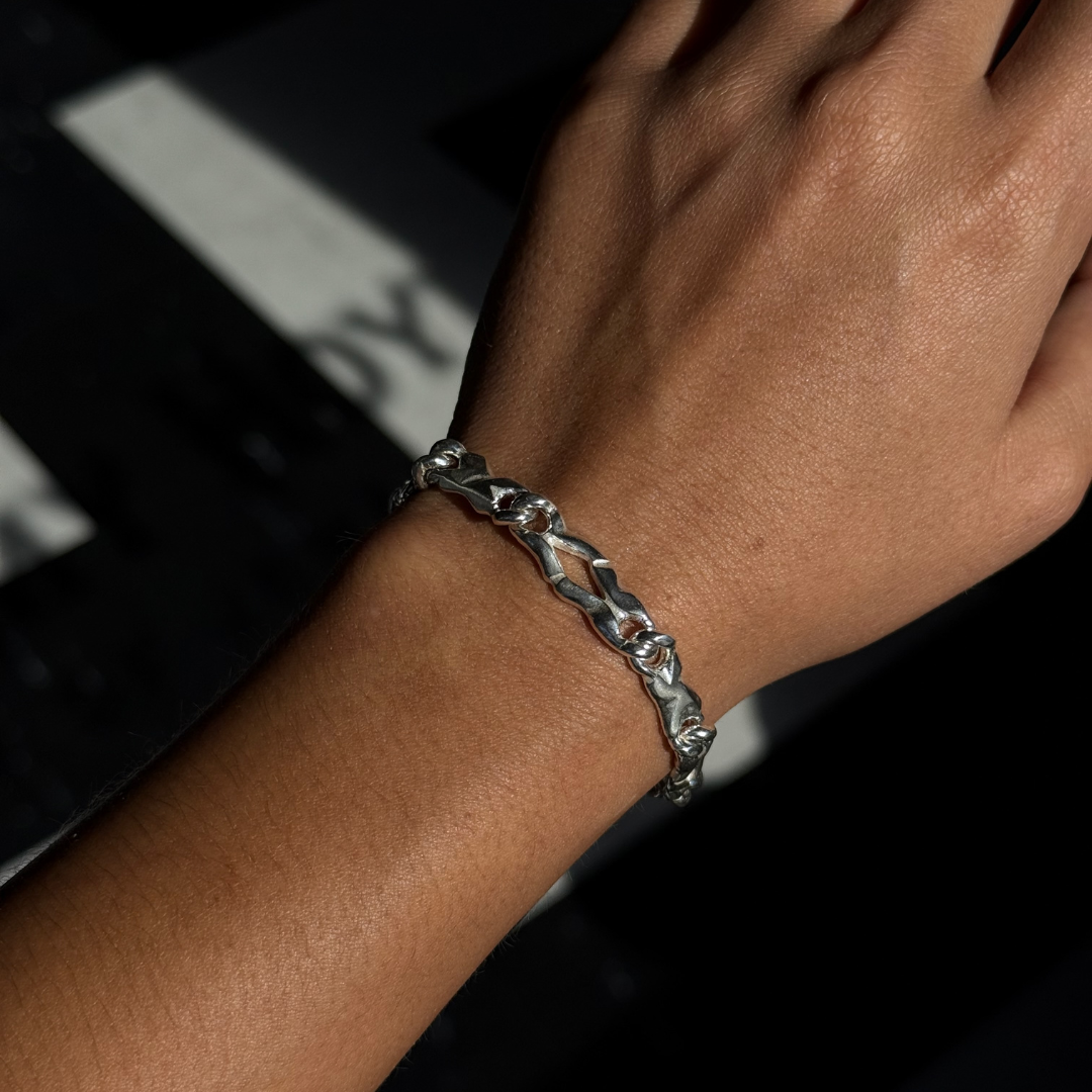 Carved Silver Twin Link Bracelet