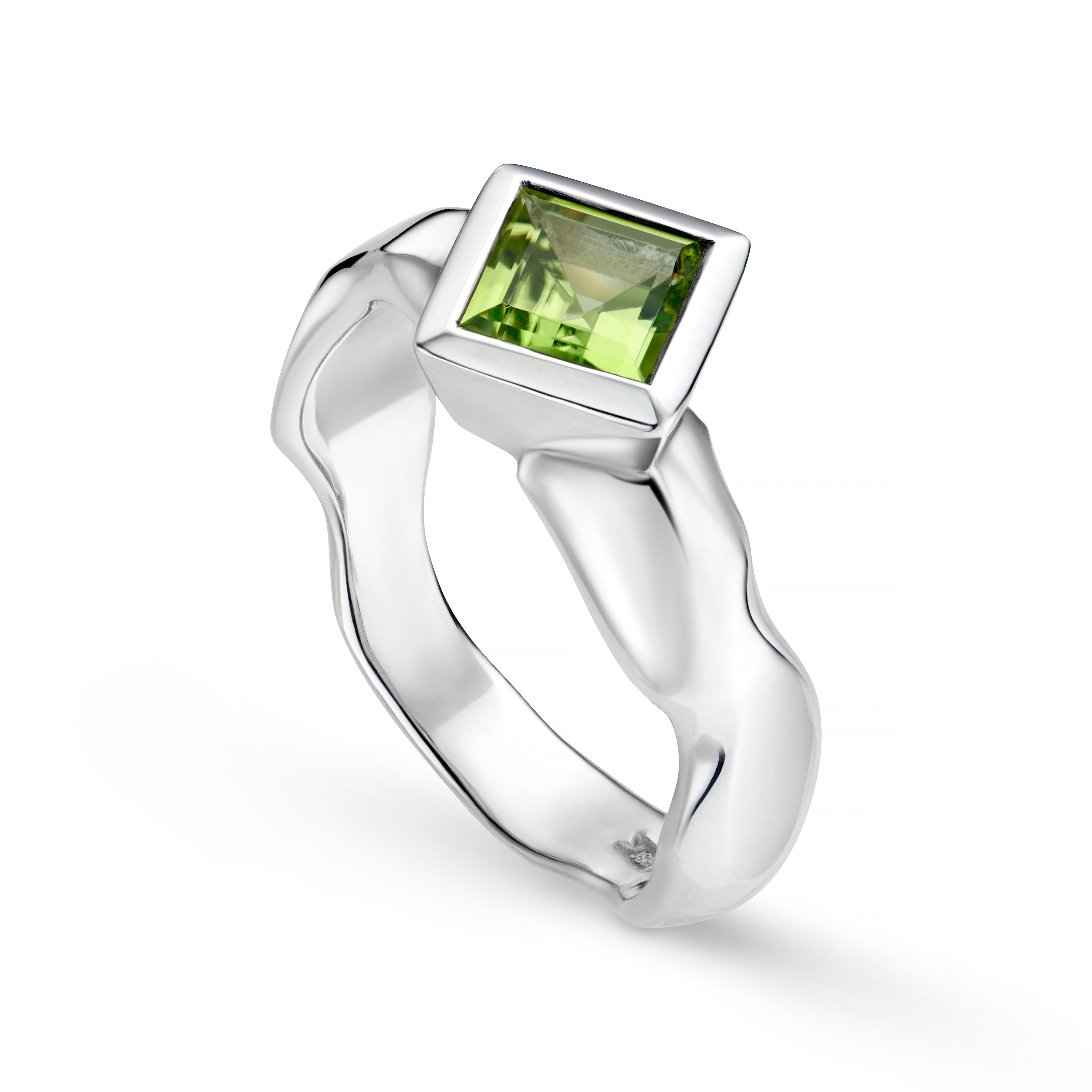 Carved Silver Large Square Gemstone Ring