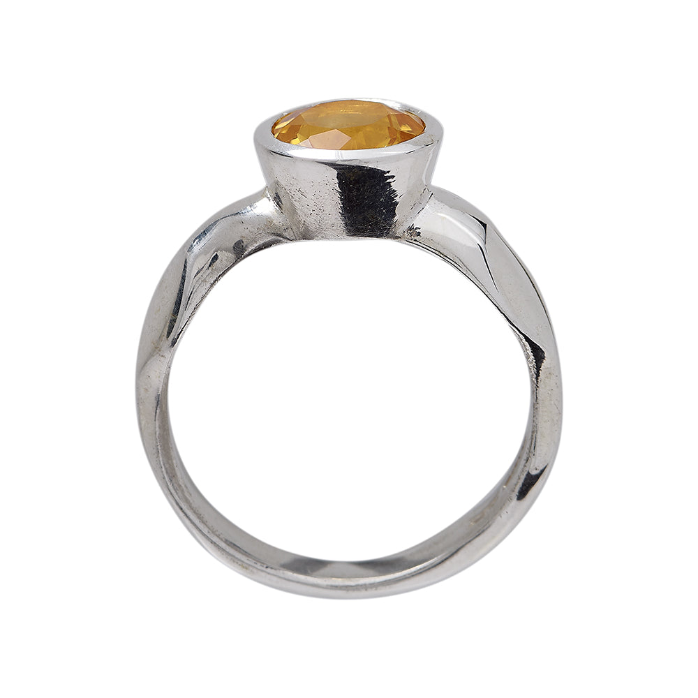 Carved Large Round Citrine Silver Ring