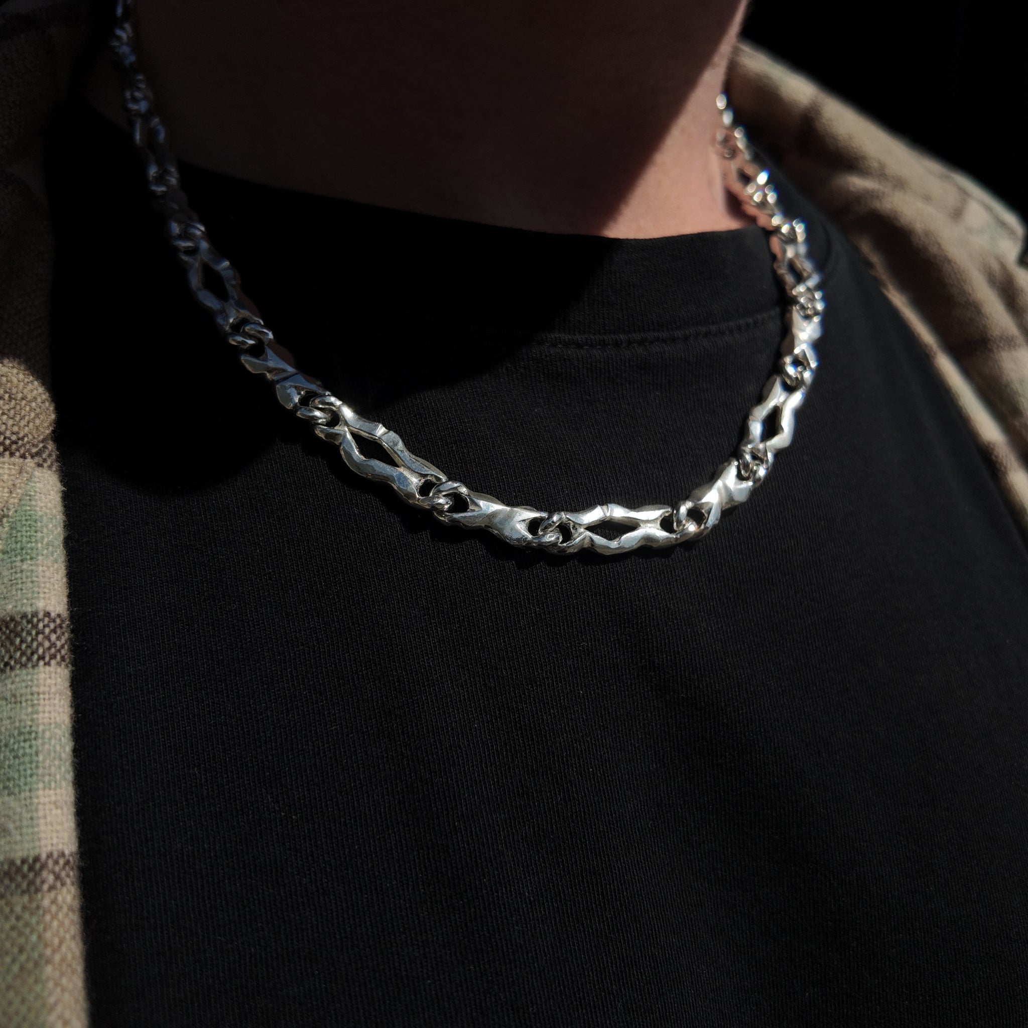 Carved Silver Twin Link Necklace