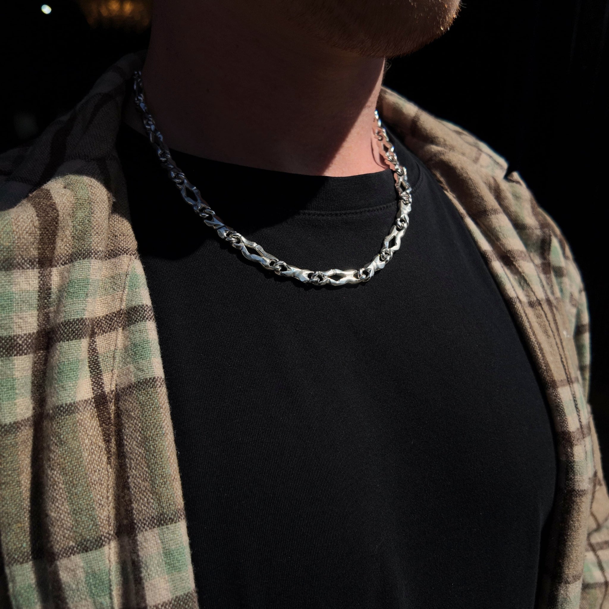 Carved Silver Twin Link Necklace