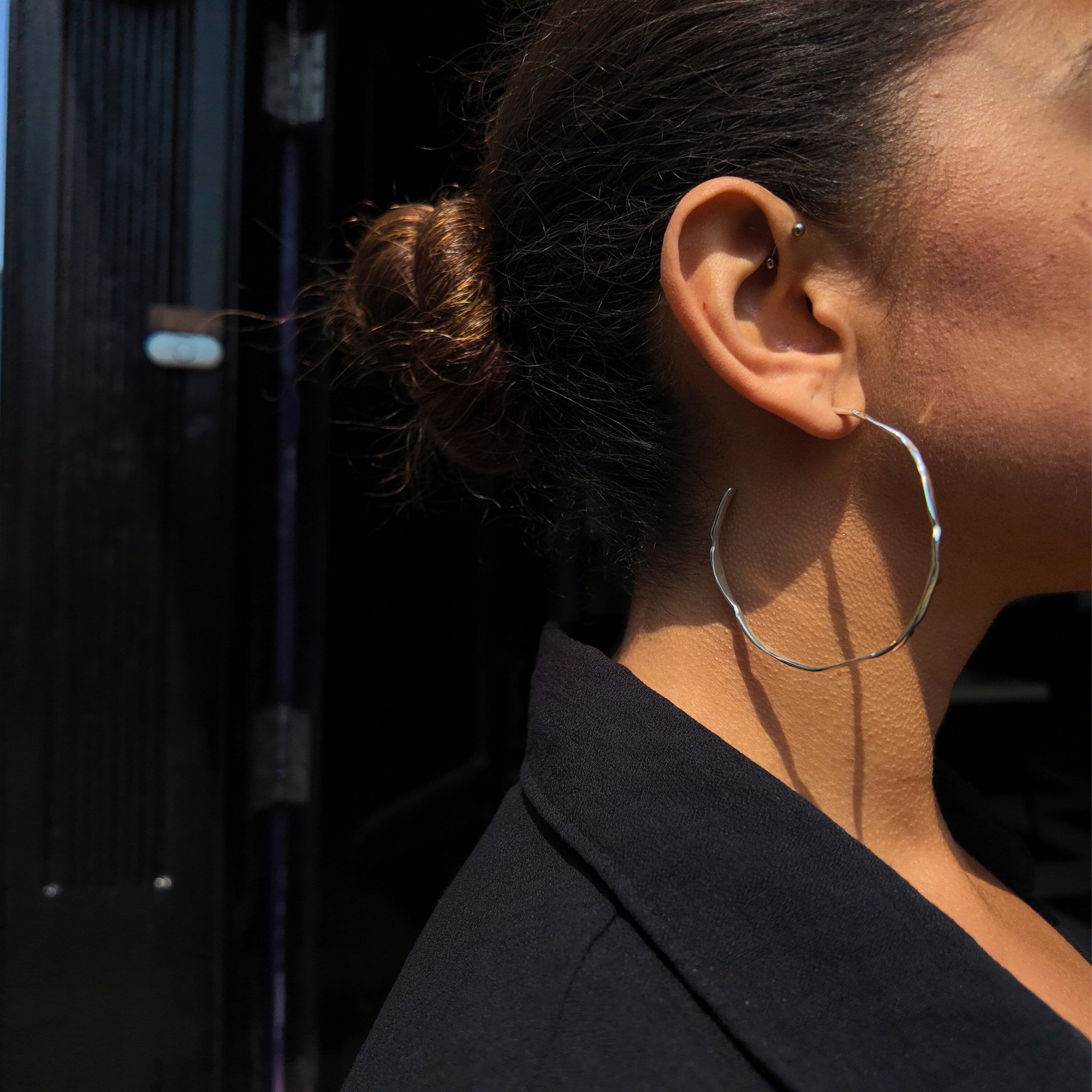 Carved Large Silver Hoop Earrings