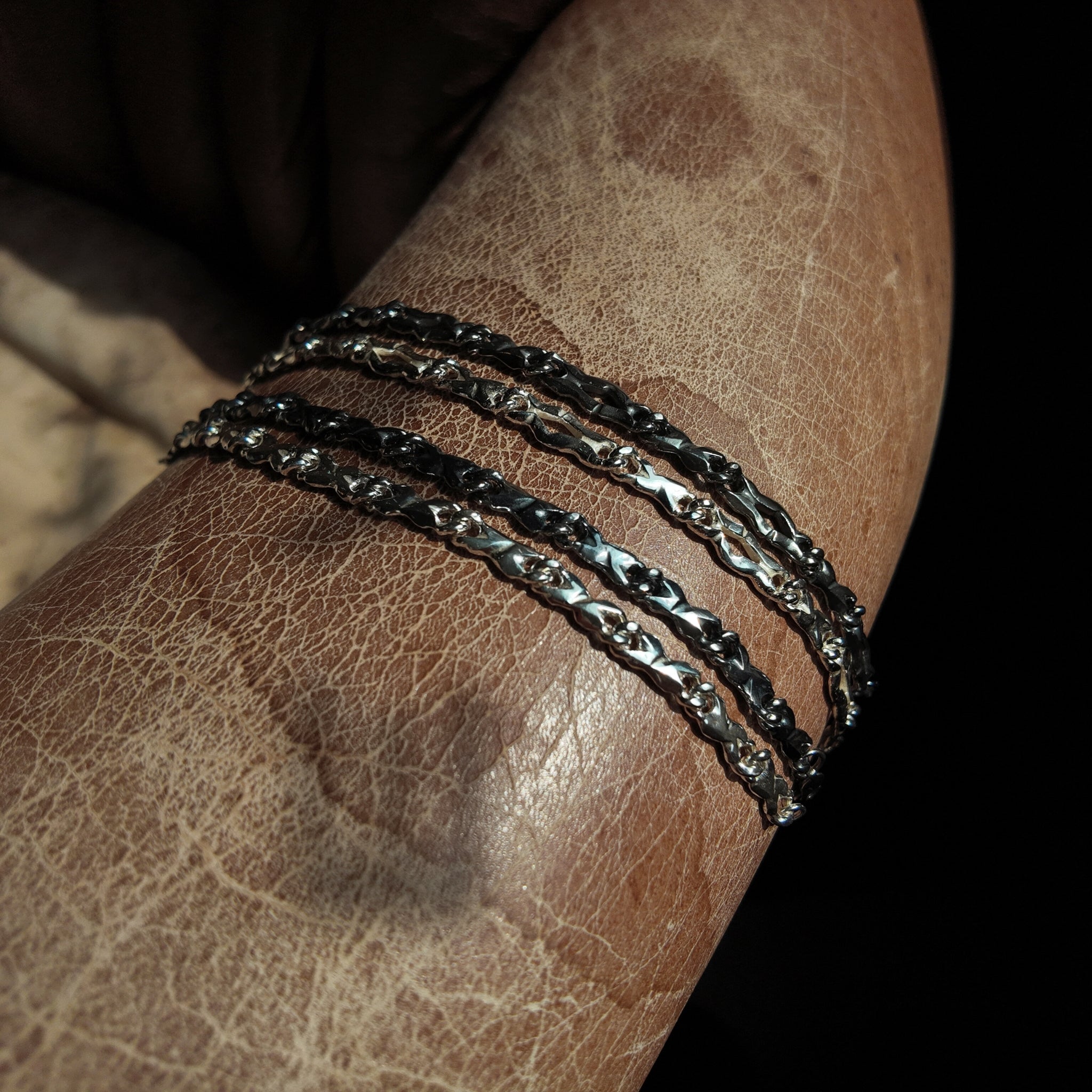 Carved long link bracelet Carved long link bracelet short link bracelets pictured together