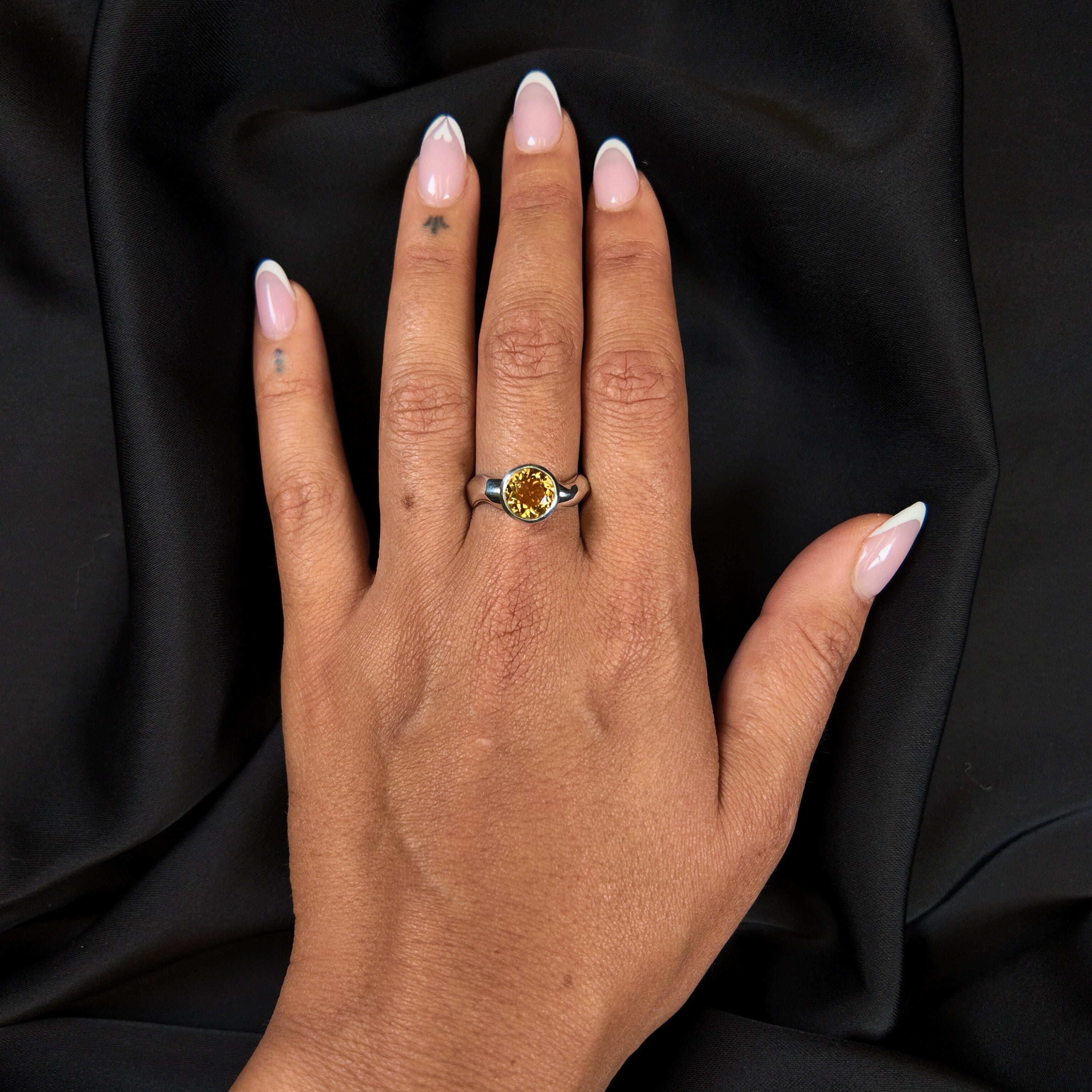 Carved Large Round Gemstone Silver Ring