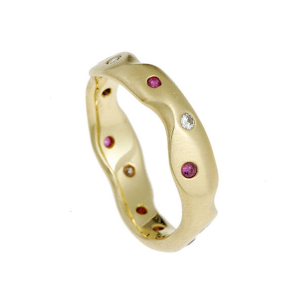 Carved 18ct Gold Diamond & Ruby Eternity Ring