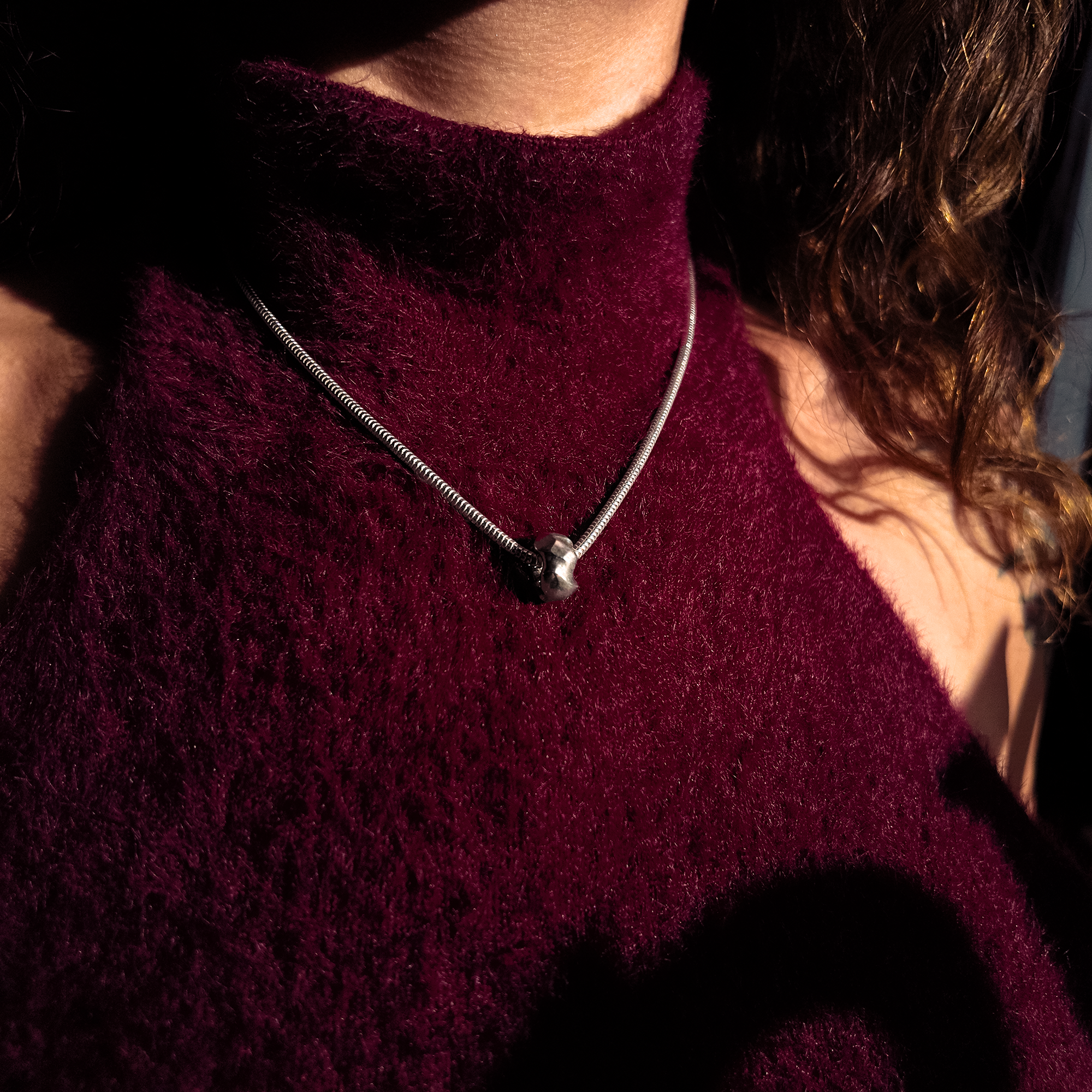 Carved Silver Donut Necklace