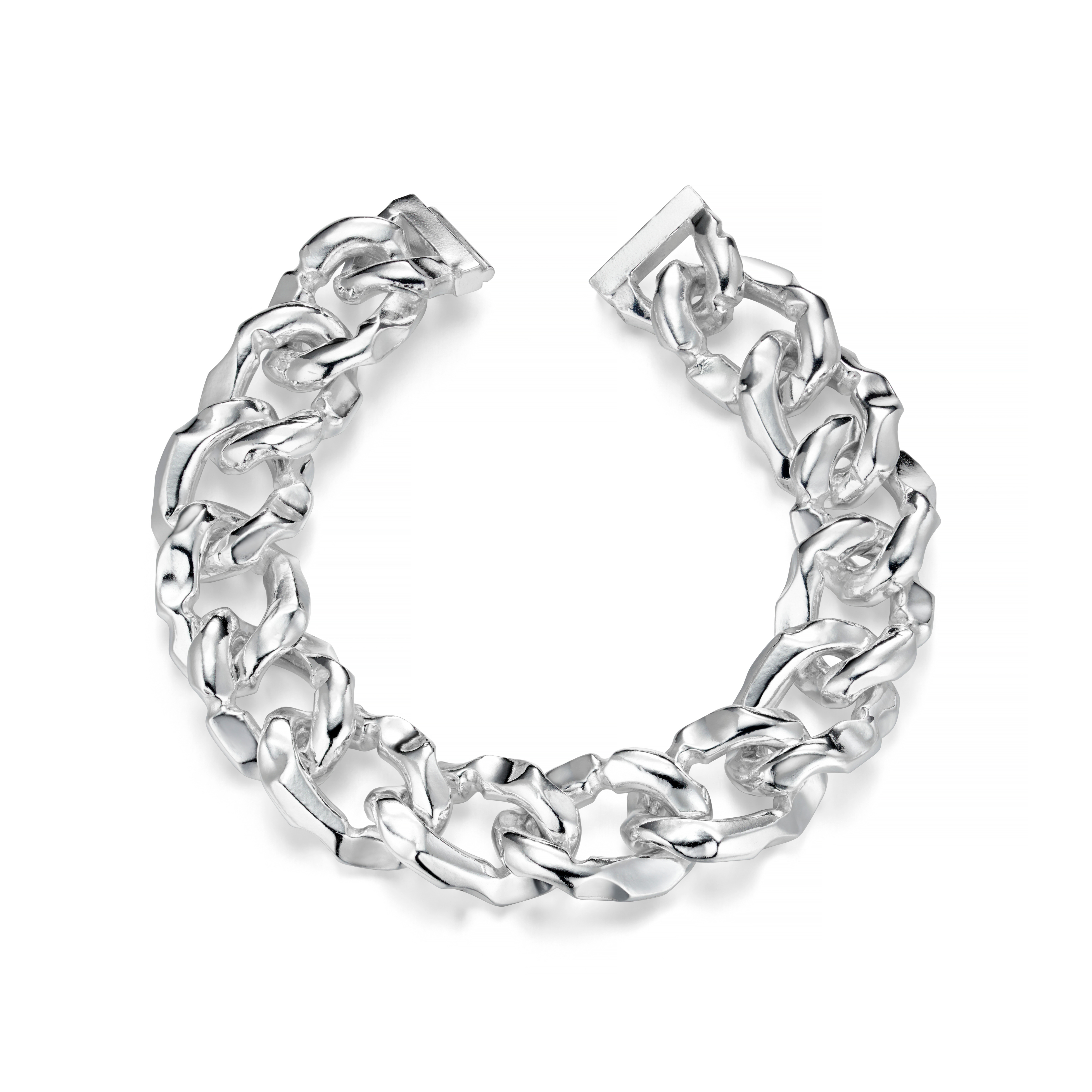 Carved Silver Heavy Link Bracelet