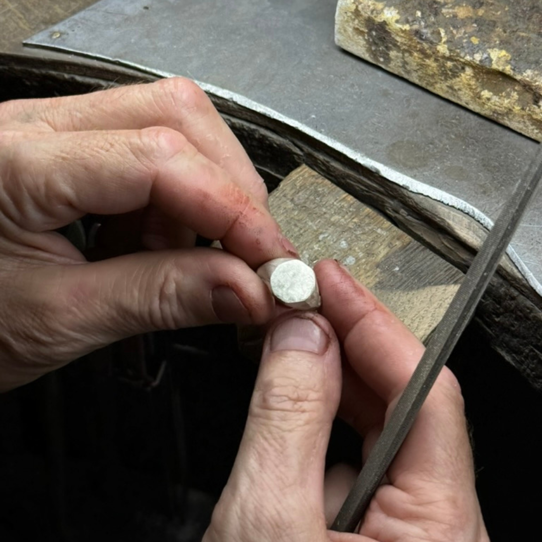 Carved Small Silver Signet Ring