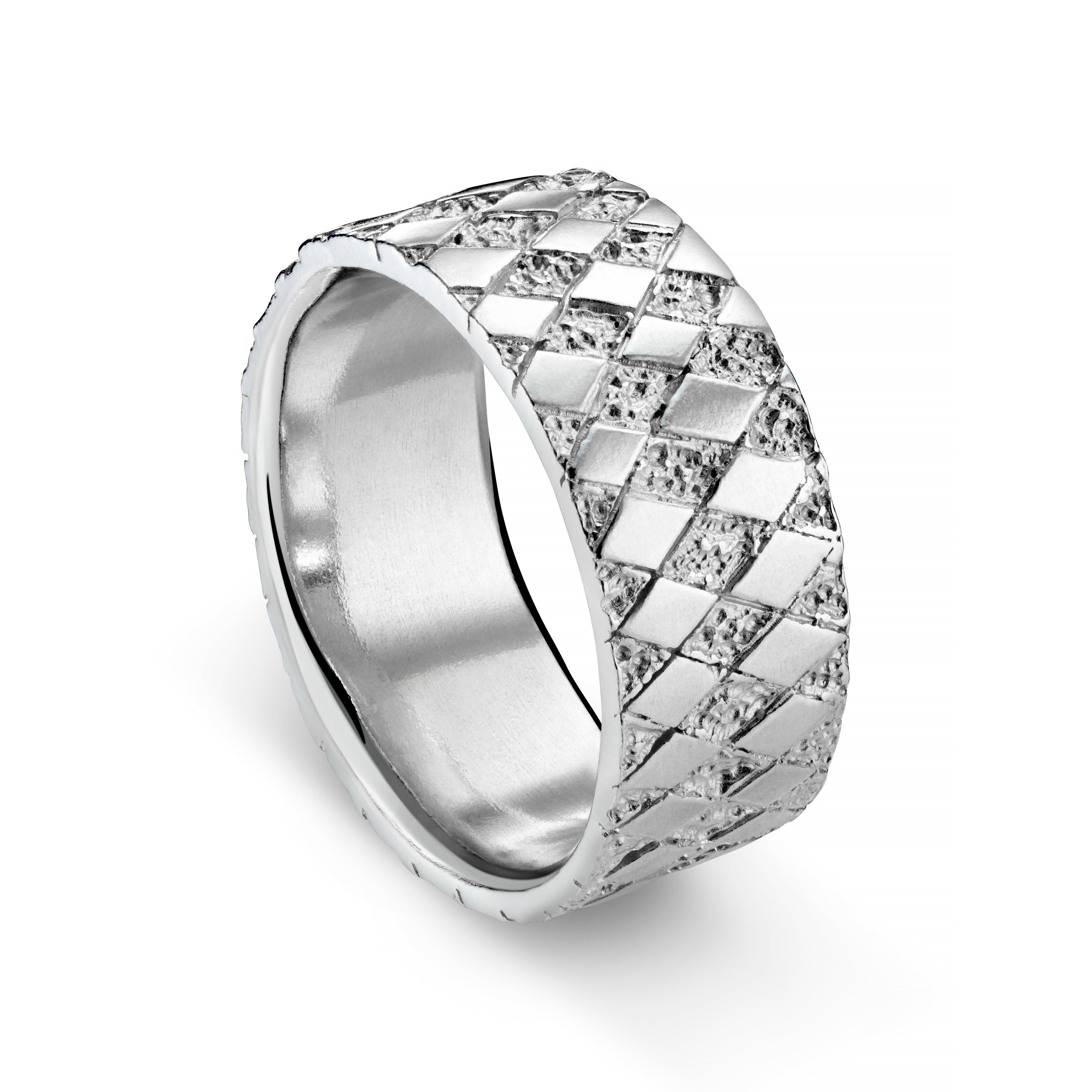 Square cut silver ring from the Chequered collection in a polished finish