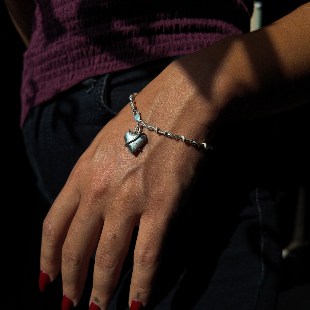 Entwine Silver Link Bracelet with Heart Charm
