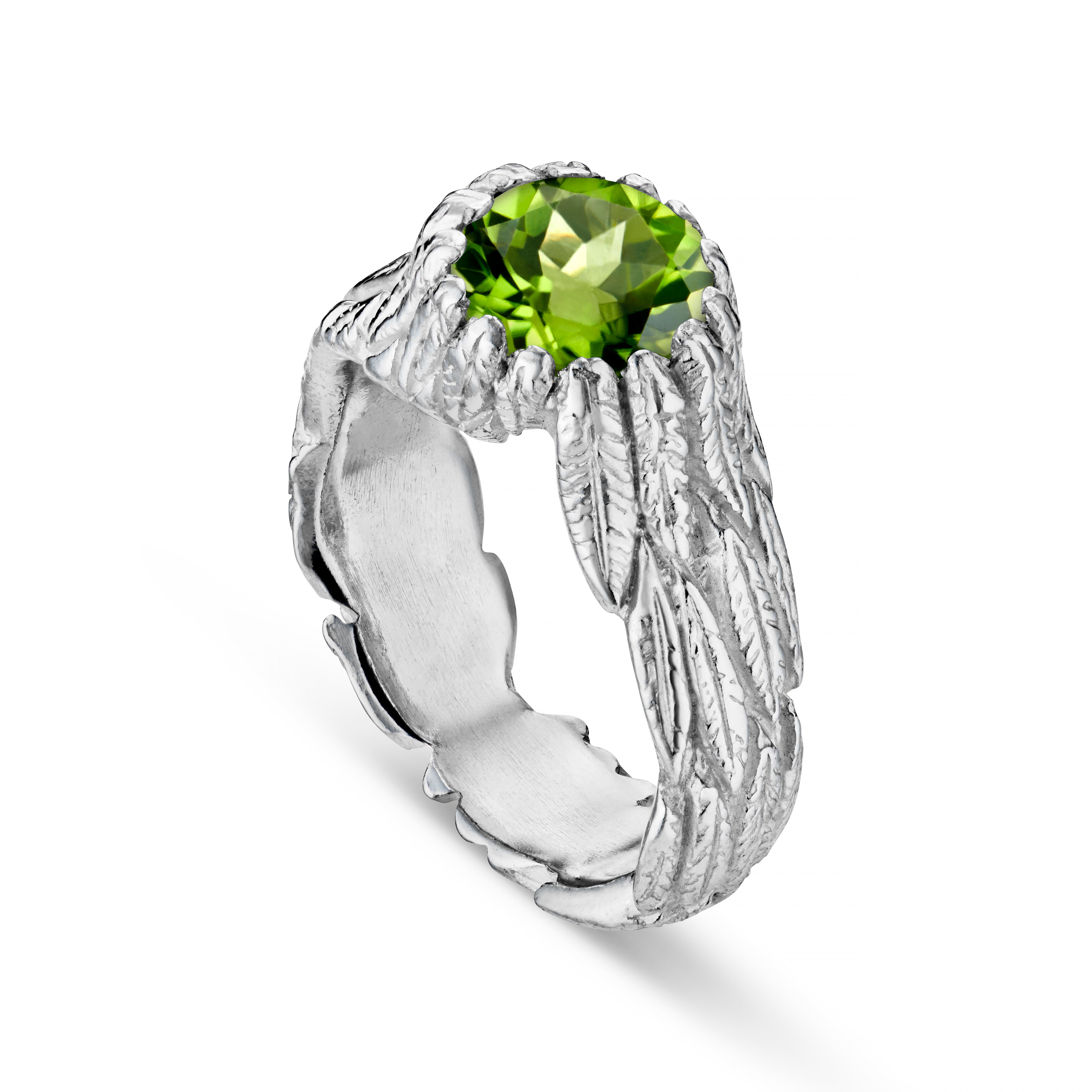 Feathers Silver Round Gemstone Ring