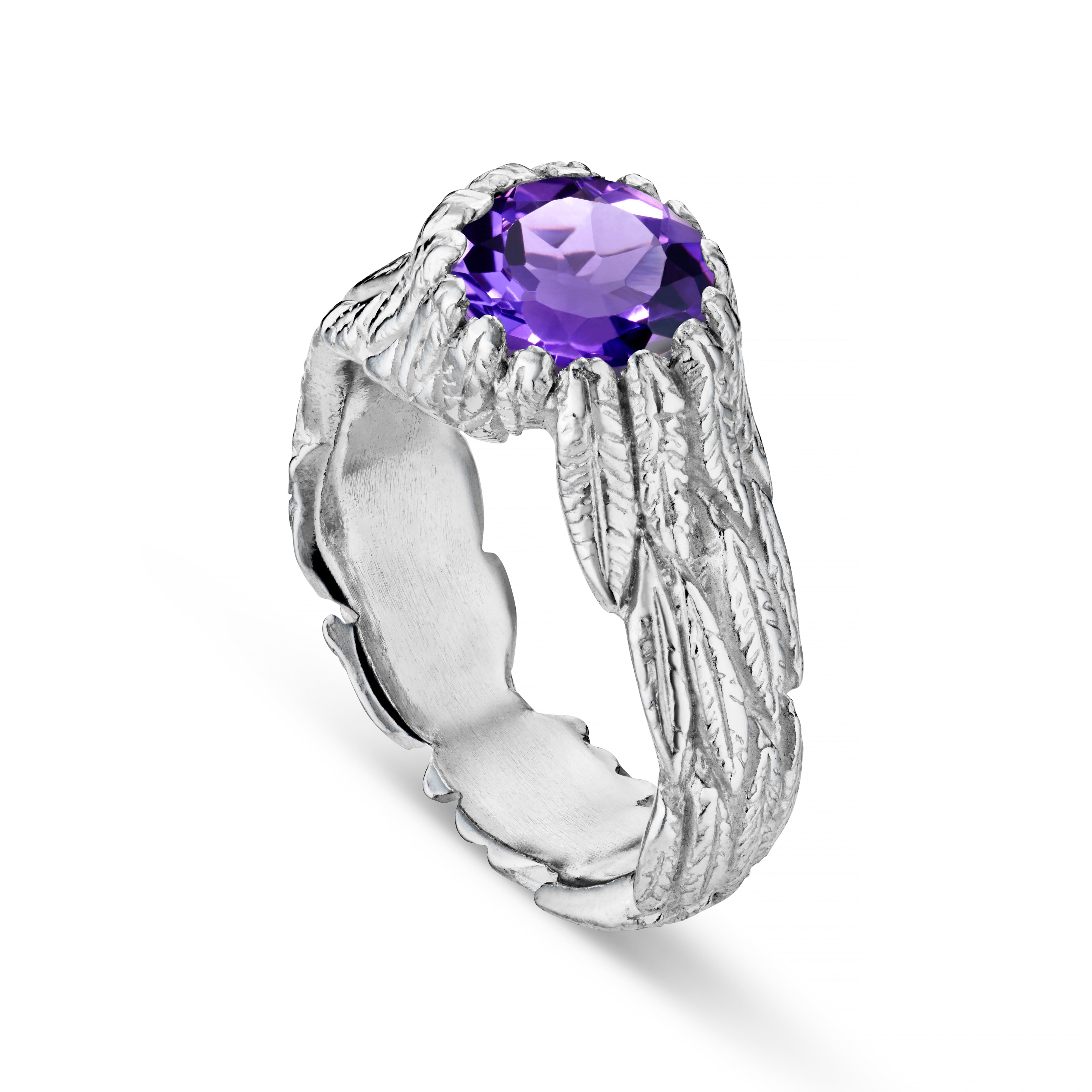 Feathers Silver Round Gemstone Ring