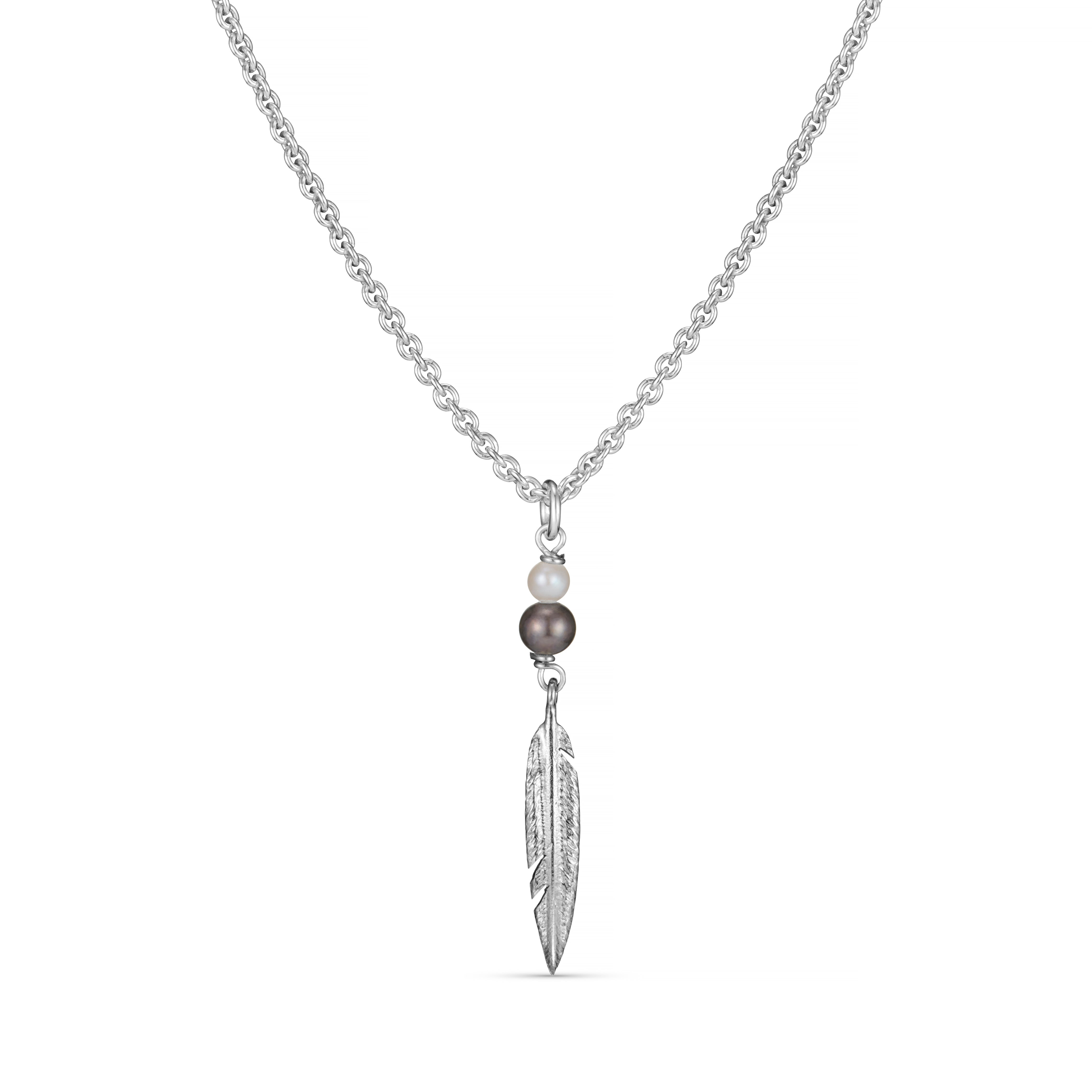Feather Silver Pearl Necklace