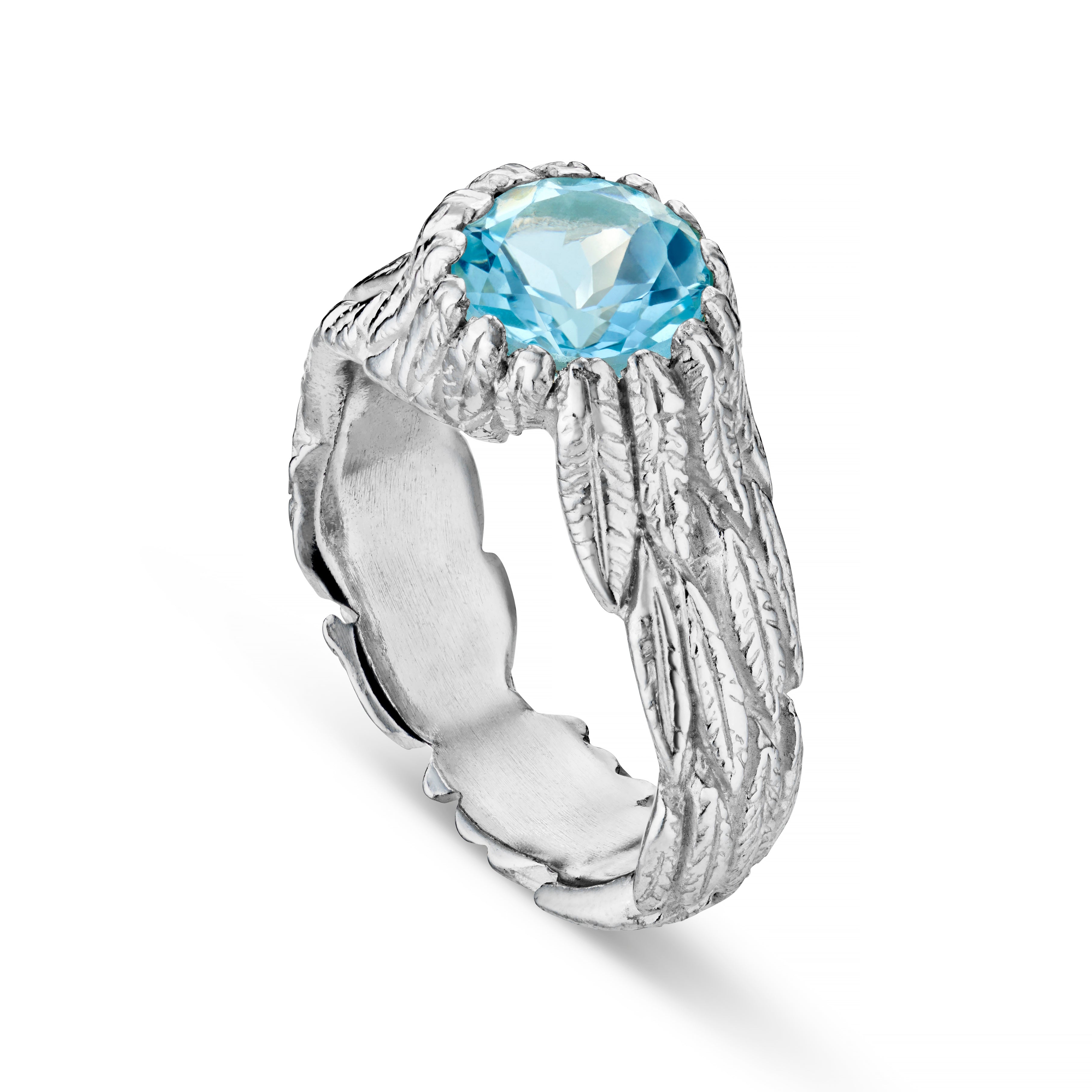 Feathers Silver Round Gemstone Ring