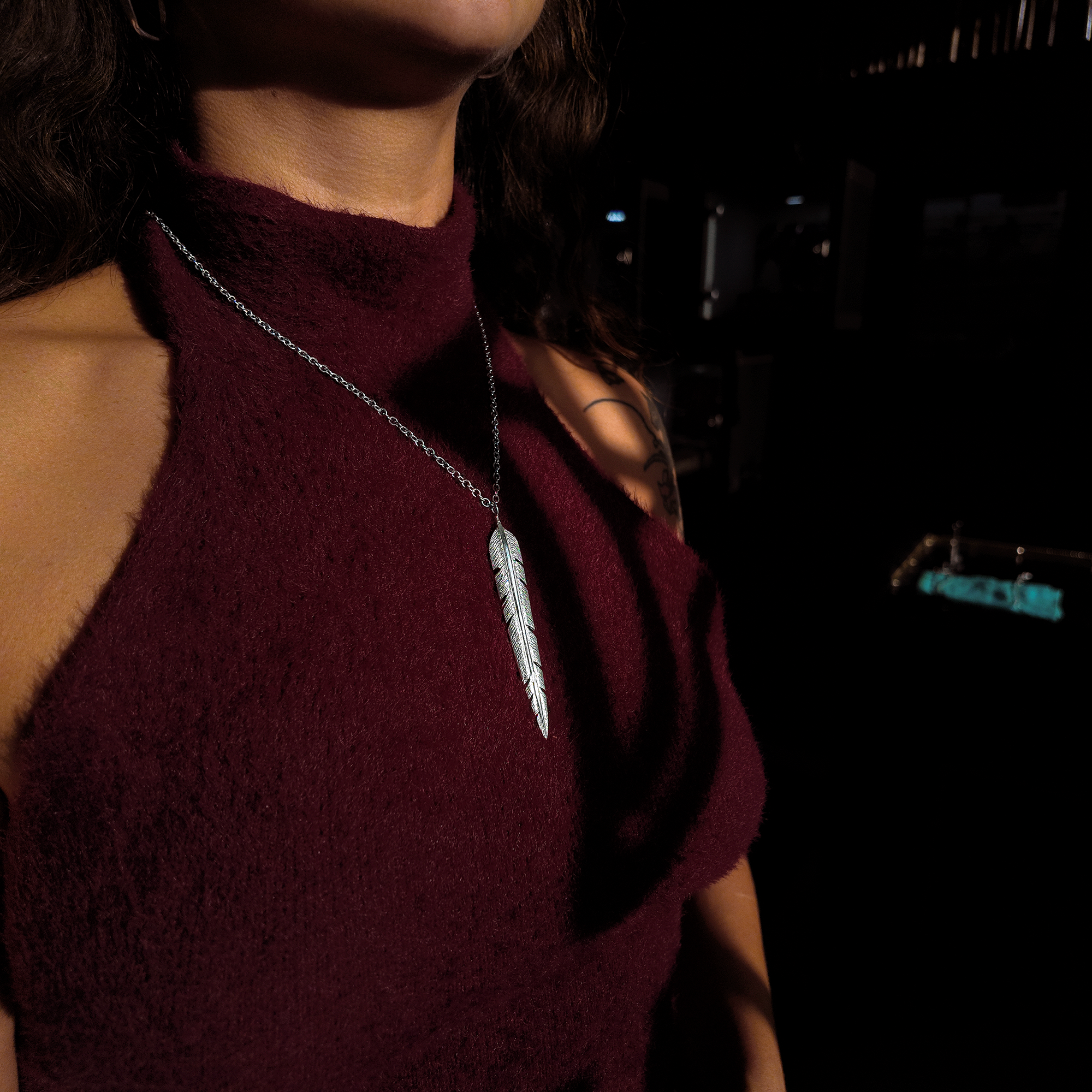 Feather Large Silver Necklace