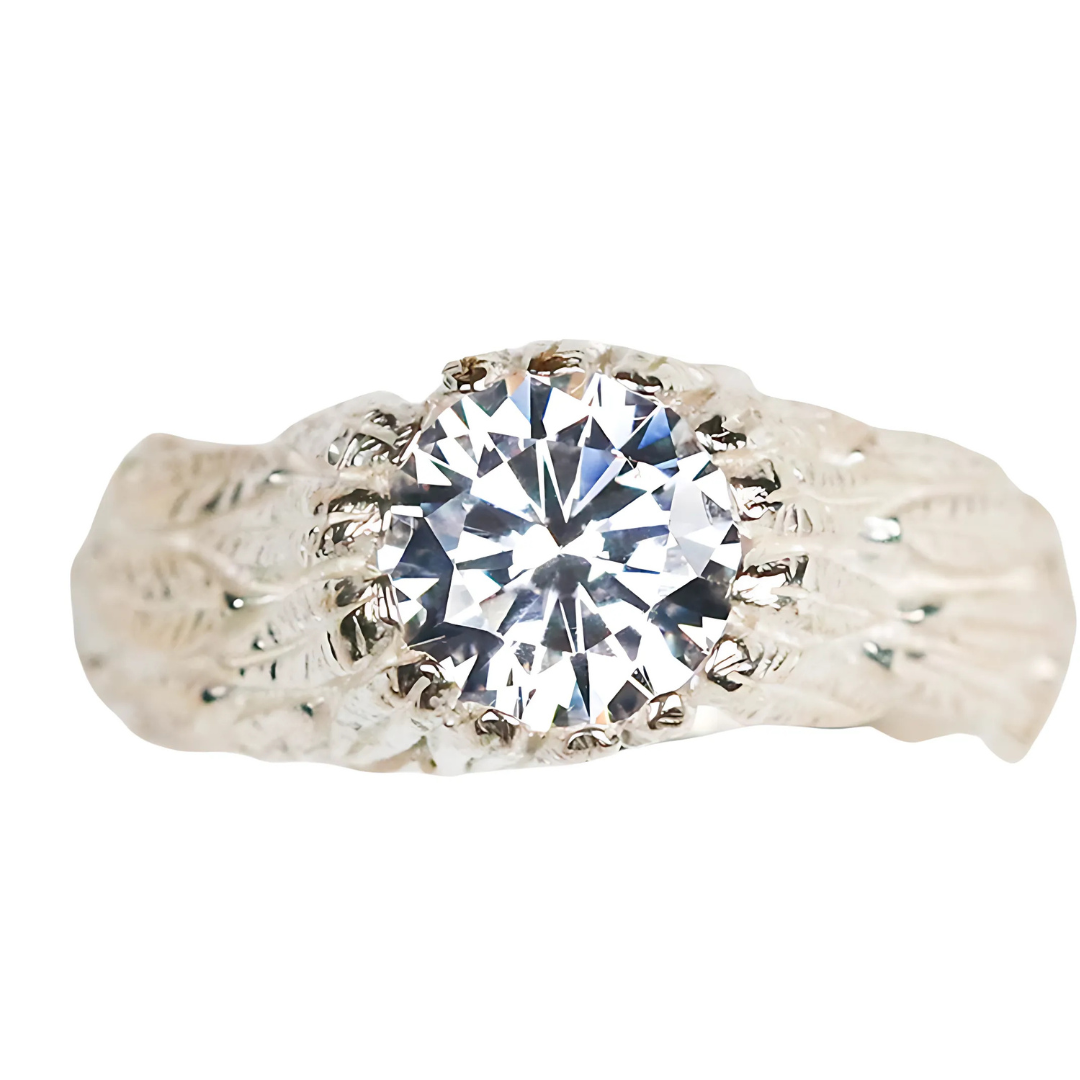 Feathers Silver Round Gemstone Ring