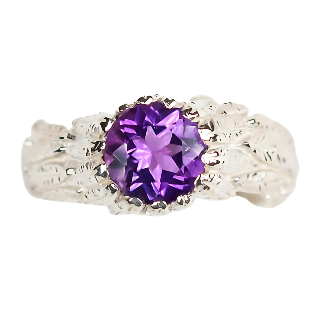 Feathers Silver Round Gemstone Ring