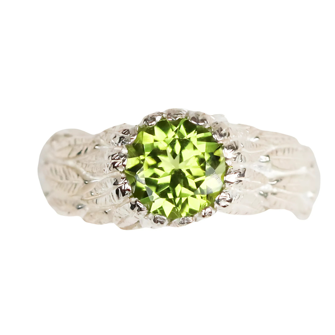 Feathers Silver Round Gemstone Ring