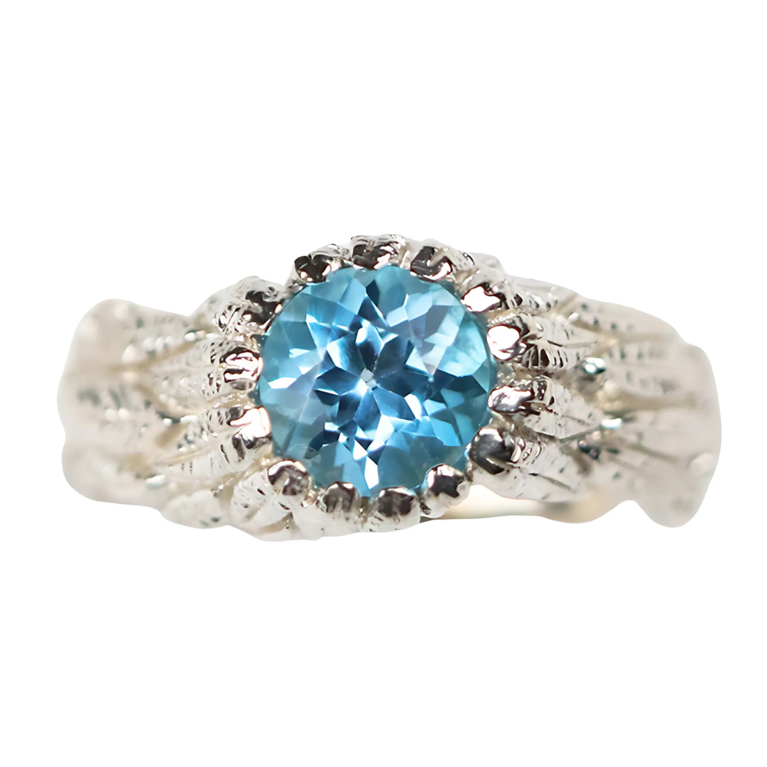 Feathers Silver Round Gemstone Ring