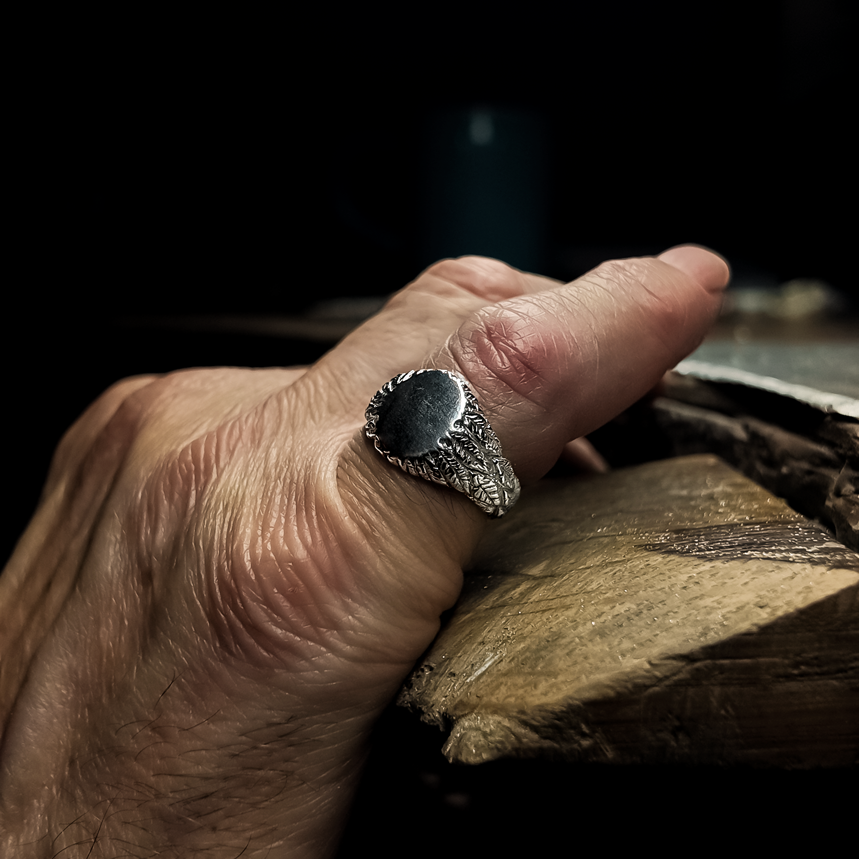 Feather Silver Signet Ring
