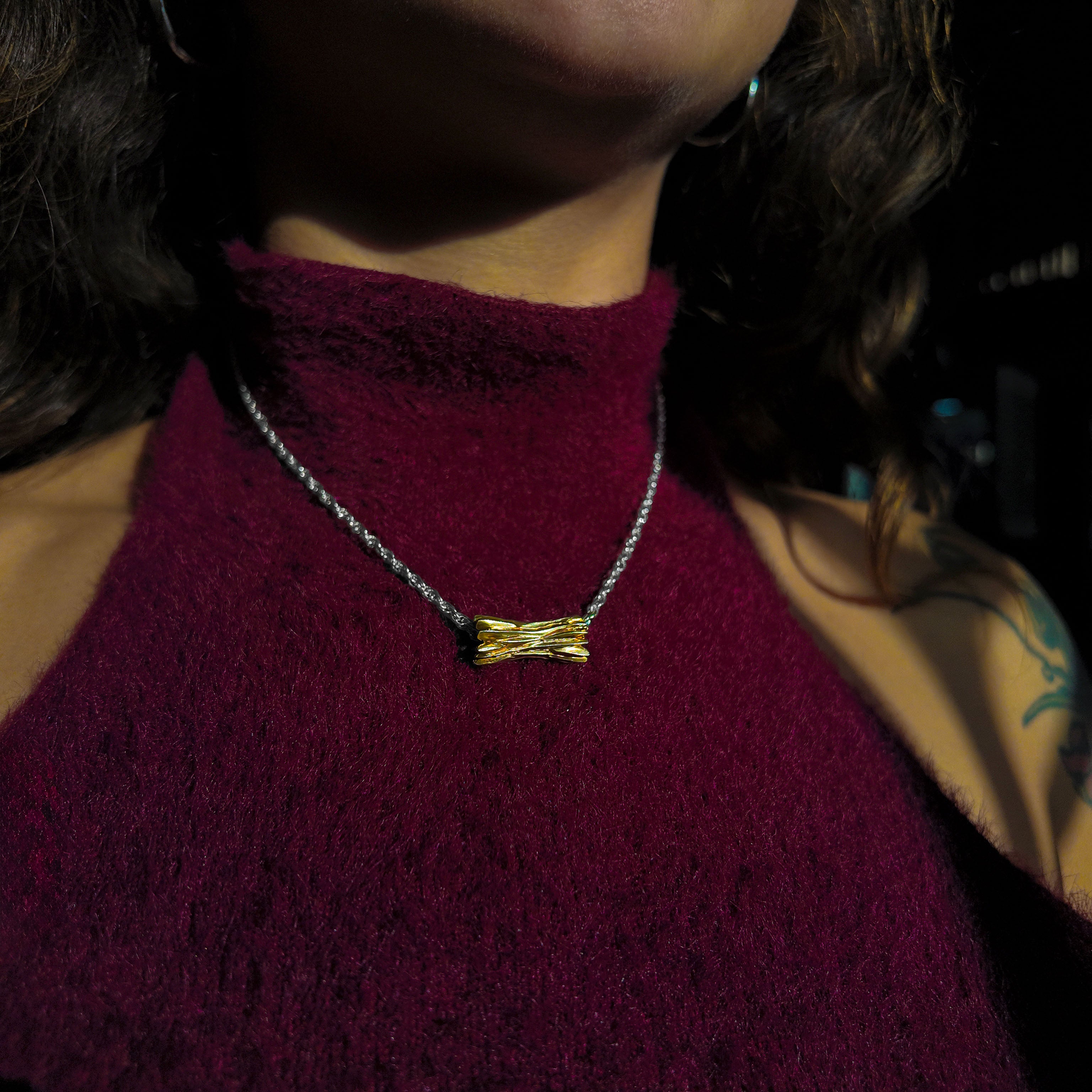 Forest Gold Plated Silver Cylinder Necklace