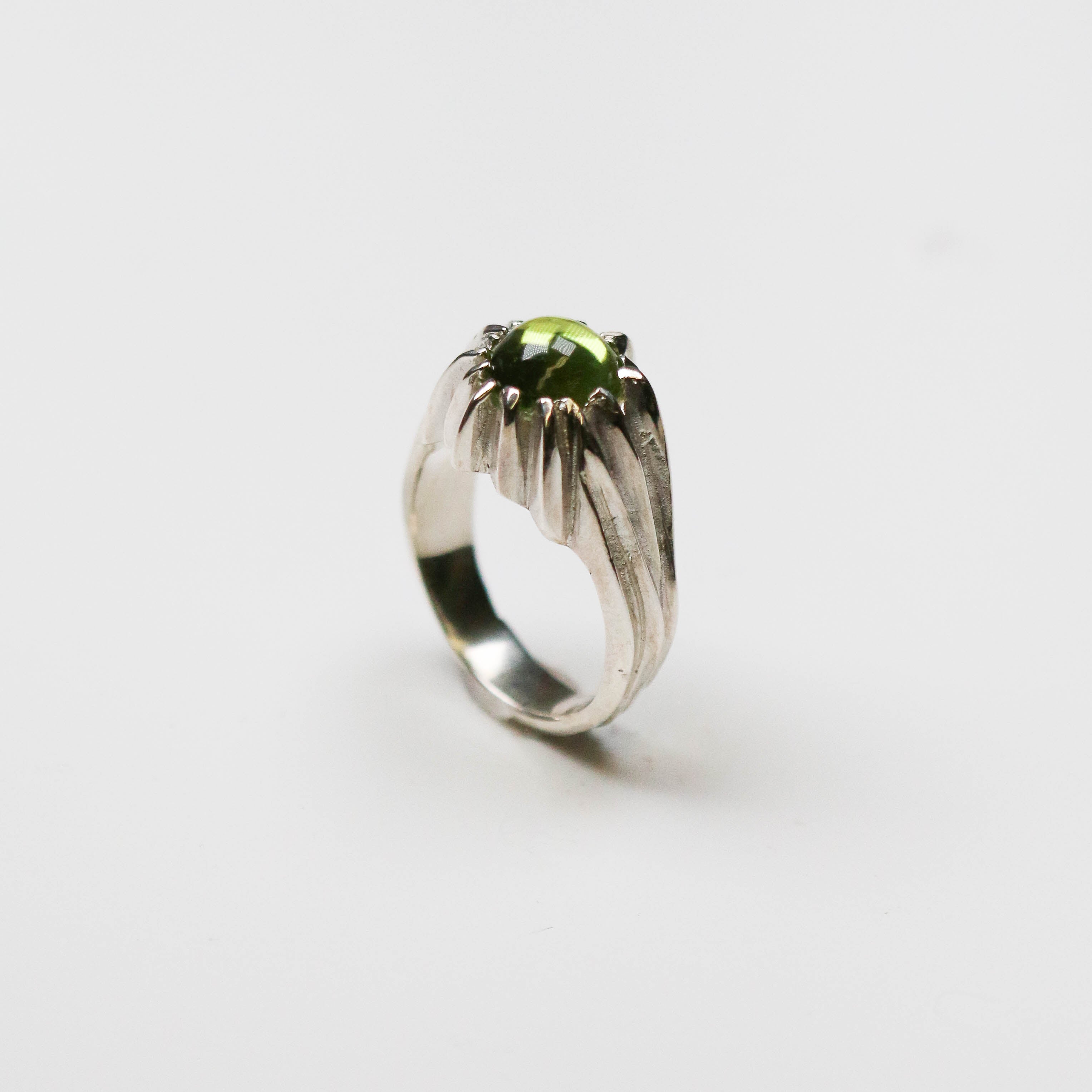 Forest Silver Peridot Round Gemstone Ring