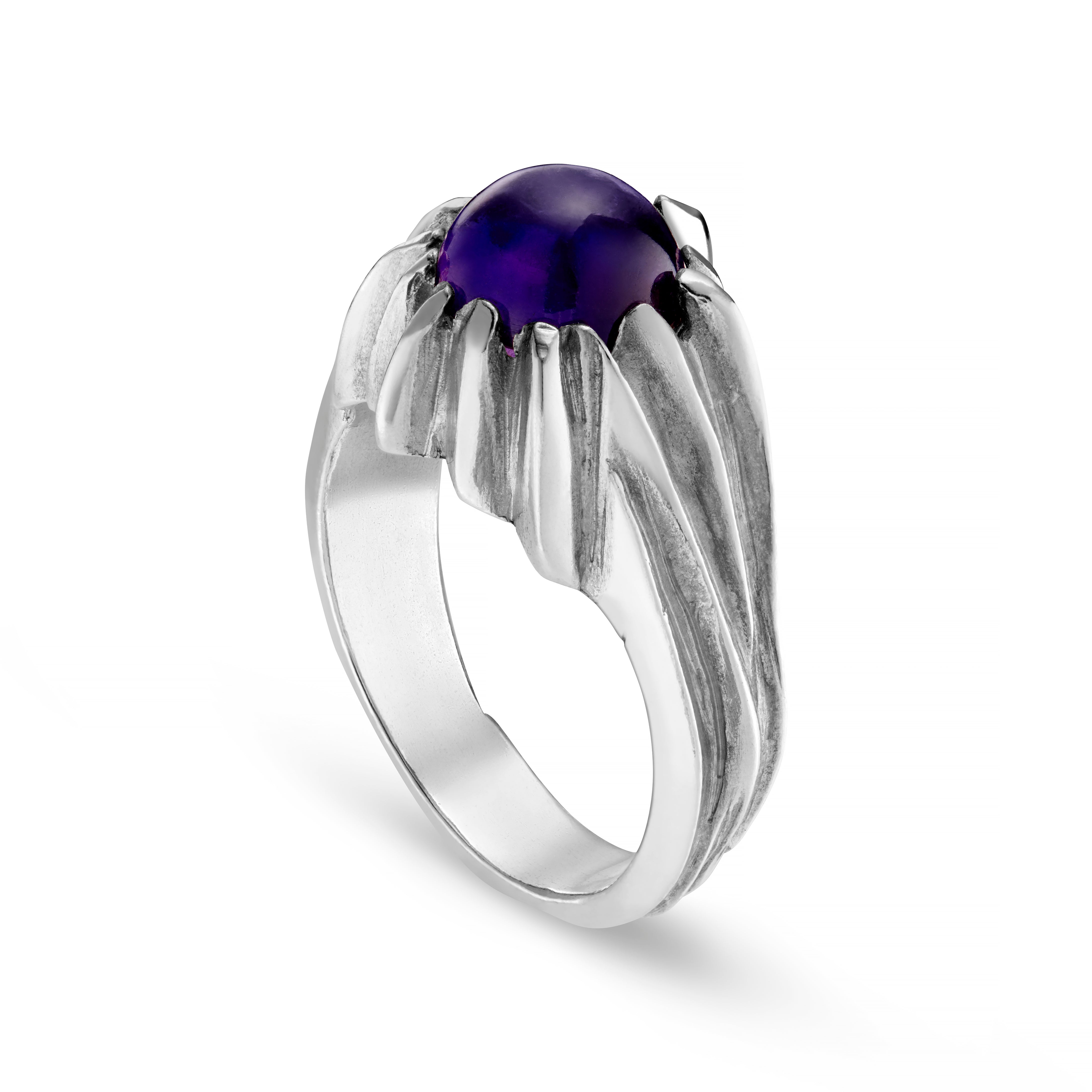 Forest Silver Round Gemstone Ring