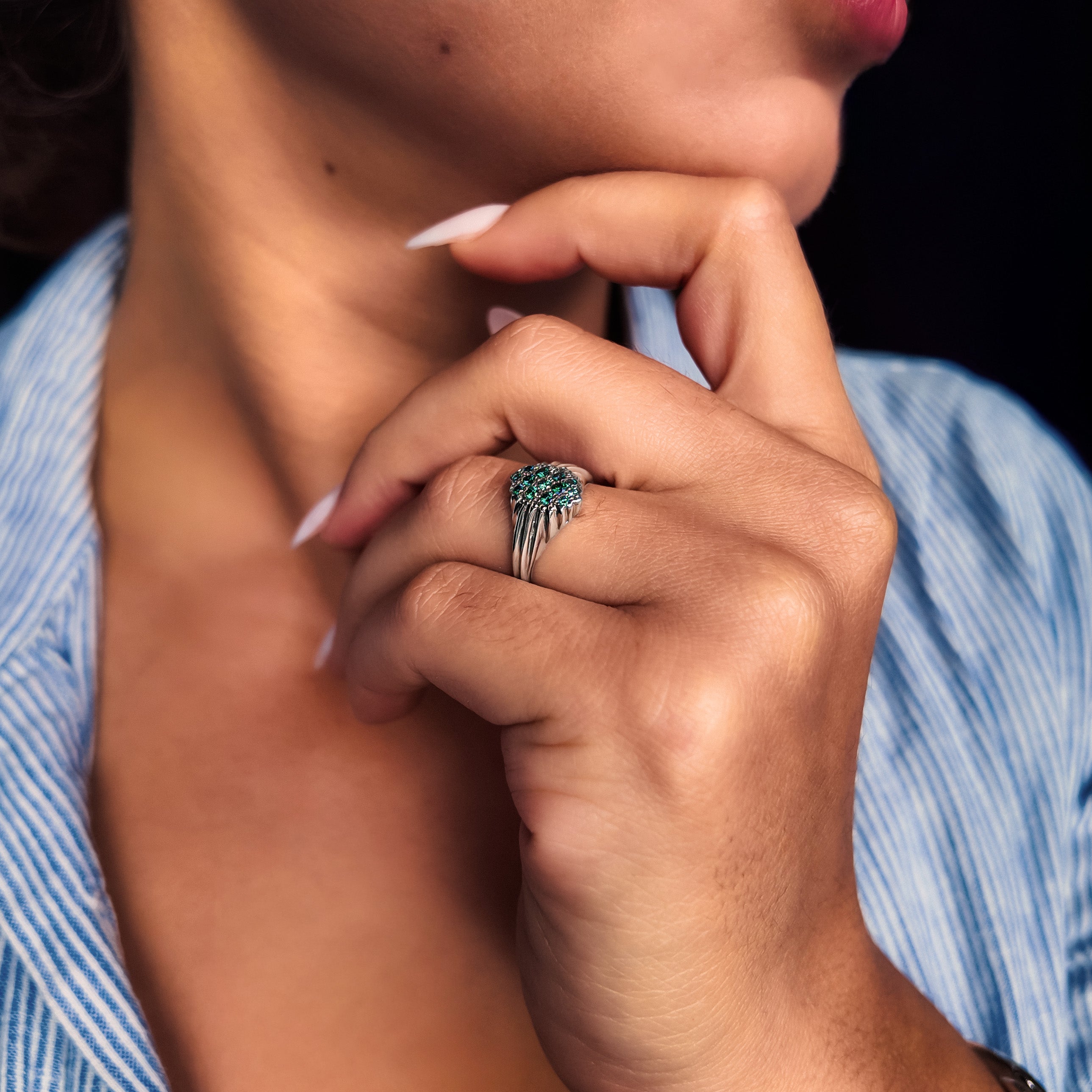 Forest Platinum Blue Diamond Ring