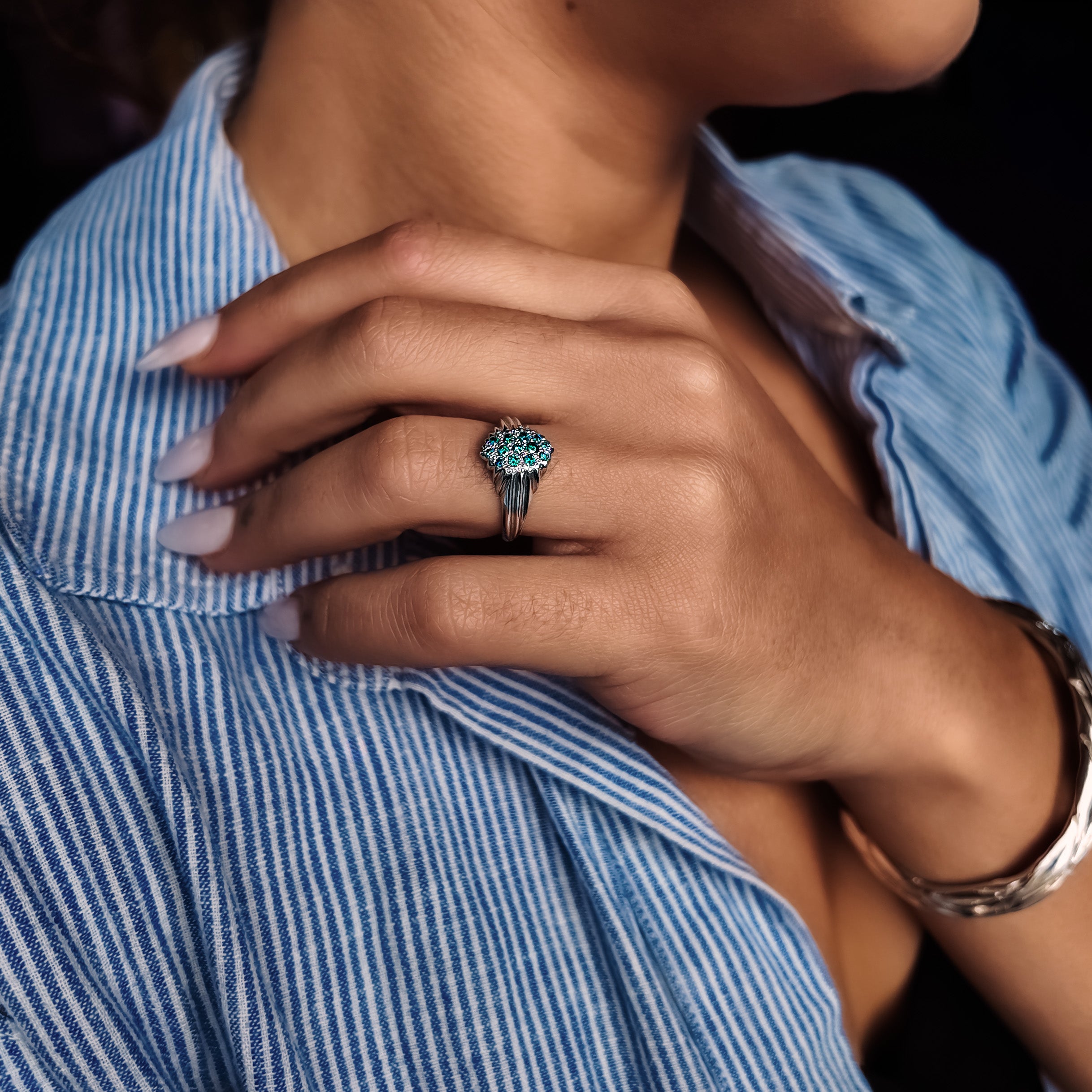 Forest Platinum Blue Diamond Ring