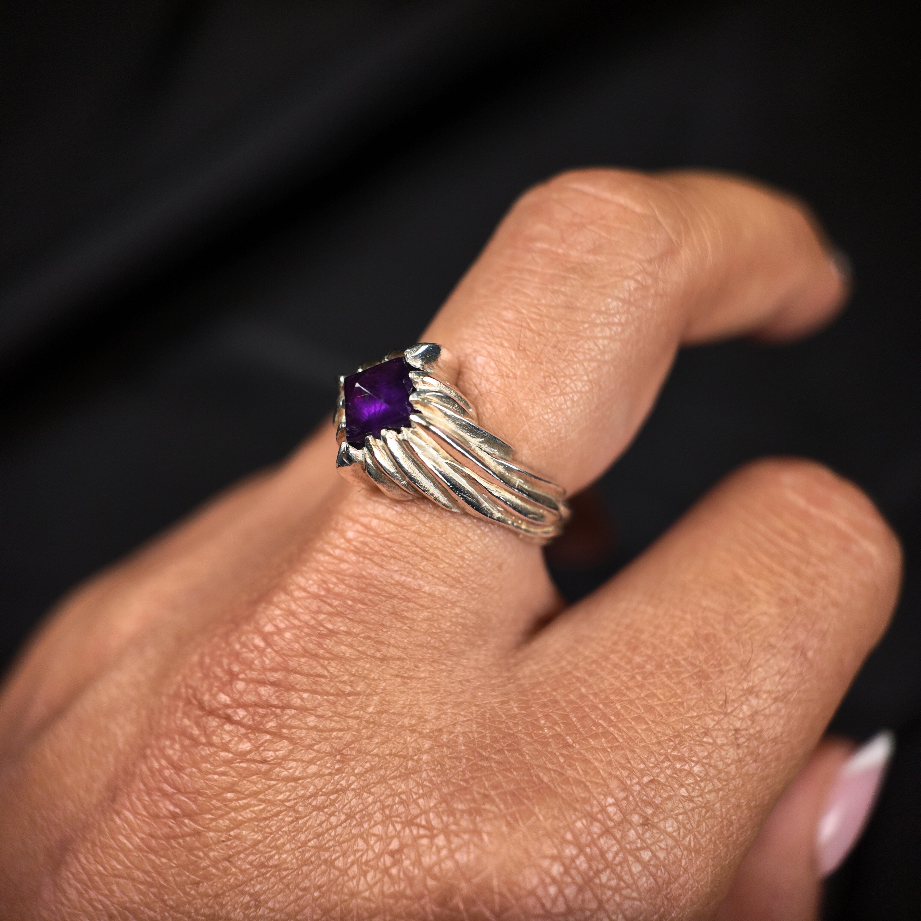 Forest Silver Square Gemstone Ring
