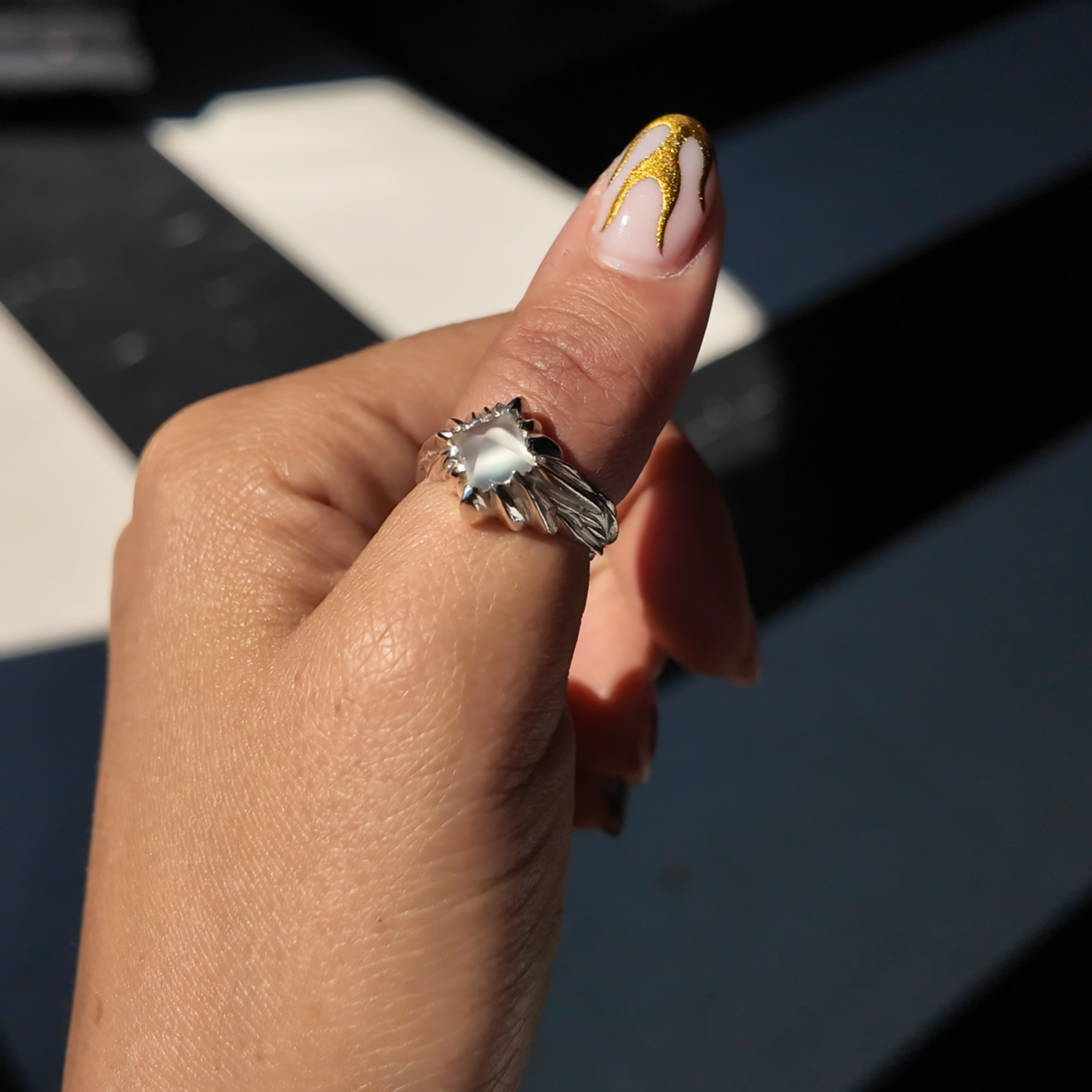 Forest Silver Square Gemstone Ring