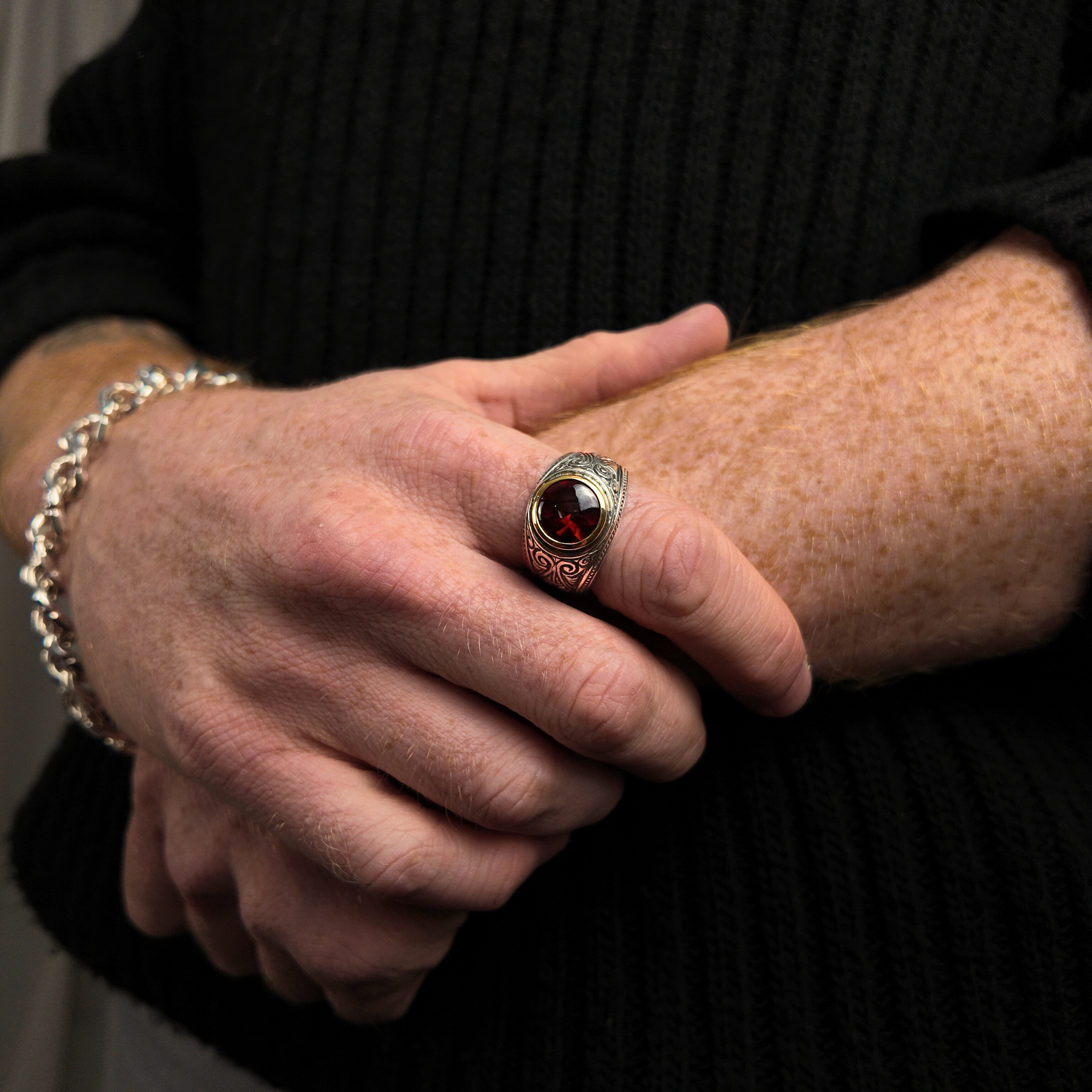 Hoye Division Silver Garnet Signet Ring